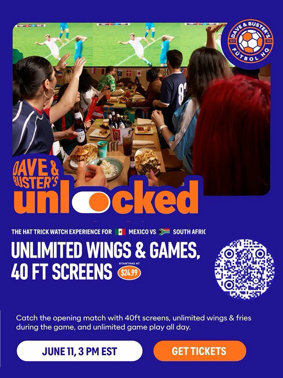 The World Cup is almost here! ⚽️ Catch the opening game on the 40-ft screen at @daveandbusters.cctx at La Palmera on June 11!