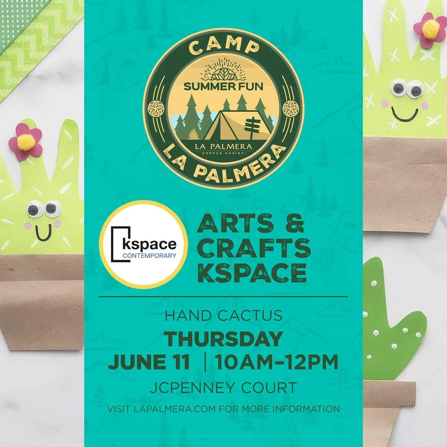 It wouldn&rsquo;t be summer camp without arts &amp; crafts! Join us tomorrow (Thursday) from 10am-12pm in front of JCPenney as our friends from @kspacecontemporary teach us how to make hand cactuses! 🌵While supplies last. 

This free event for all a