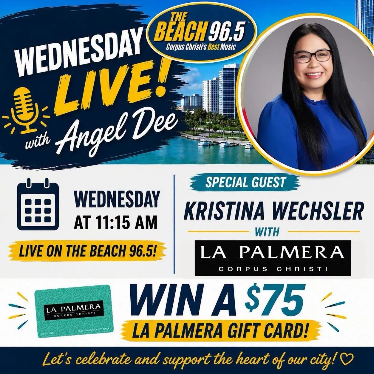 Click the link in our bio to learn how to win a $75 La Palmera Gift Card!💰Thank you to @thebeach96.5 for having us on today to talk about all the fun FREE events this summer at Camp La Palmera, including our TSwift Tribute Show on Saturday, July 11!