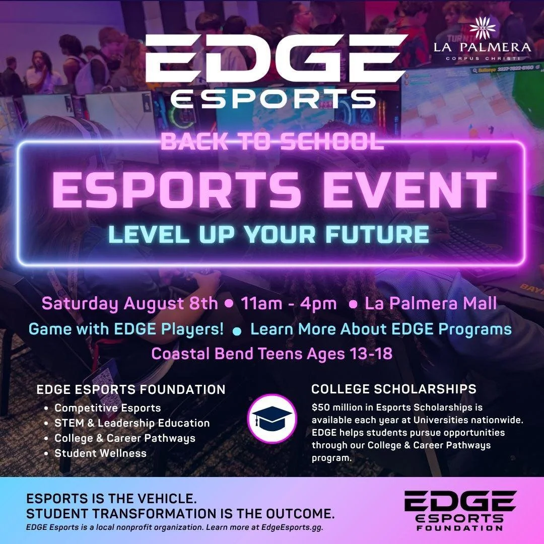🎮 EDGE Esports comes  to La Palmera on Saturday, August 8 from 11am &ndash; 4pm! Visit the @edgeesportscc gaming stations in West Court (near Journeys Kidz) for a free, family-friendly ESPORTS experience you won't want to miss!

Here's what's happen