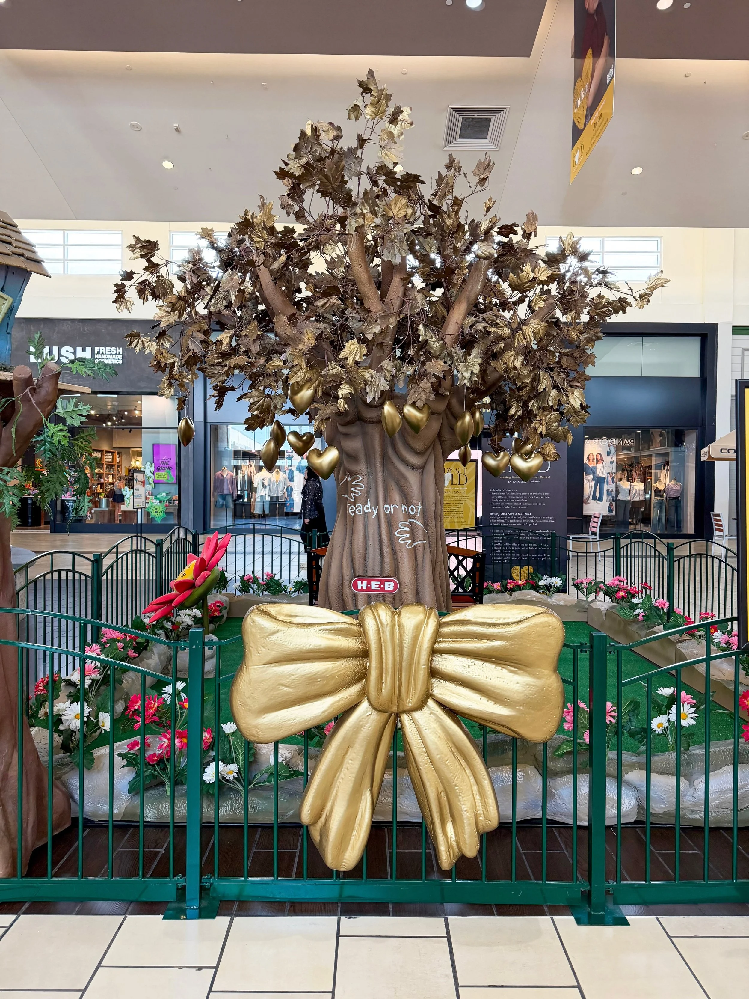 Visit the golden tree in Center Court throughout September to make a donation towards pediatric cancer research. This Saturday, September 12, the Ready or Not Foundation will bring special guests from 12pm-4pm, so bring the kiddos for a meet &amp; gr