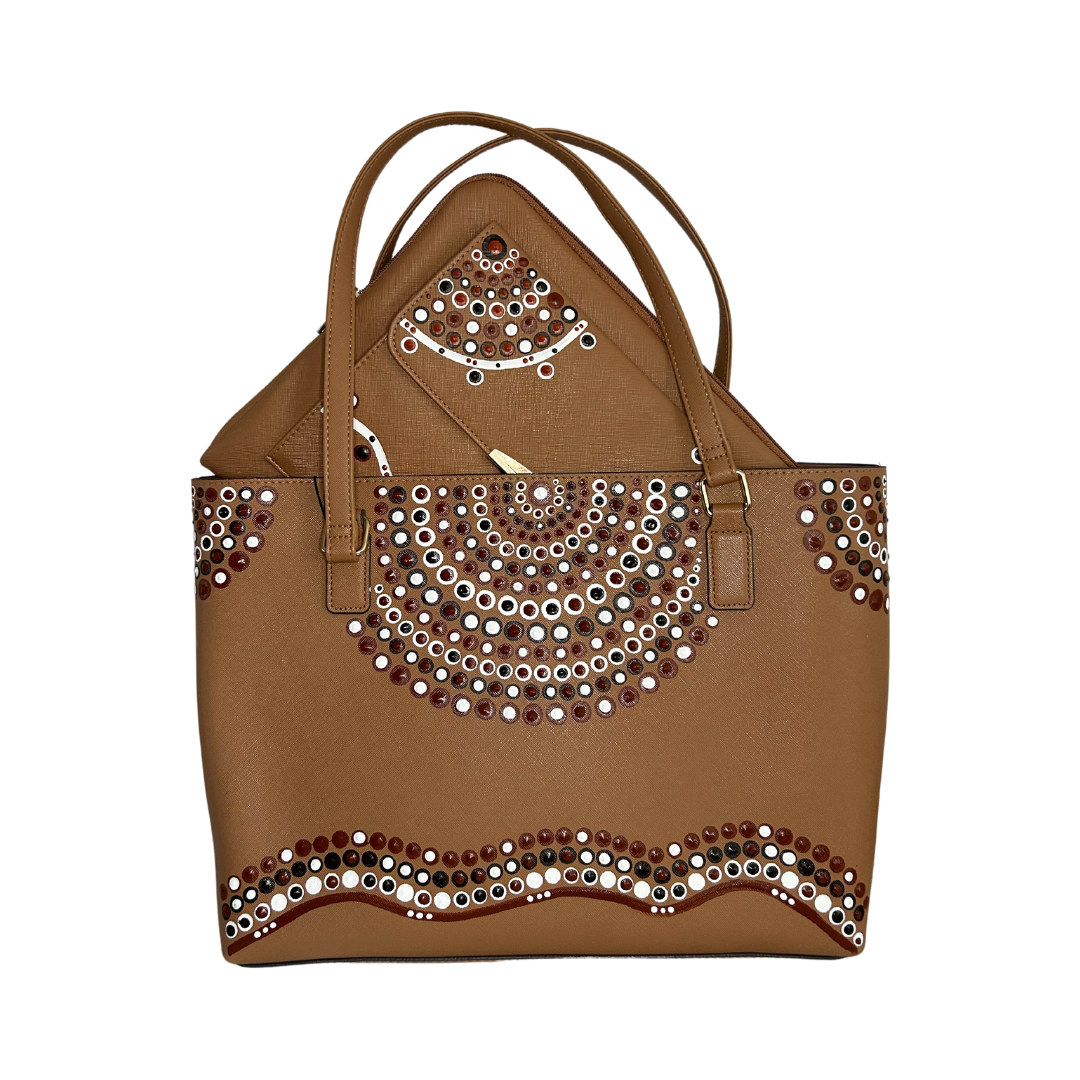 Tote Bag & Laptop Case- Brown/White