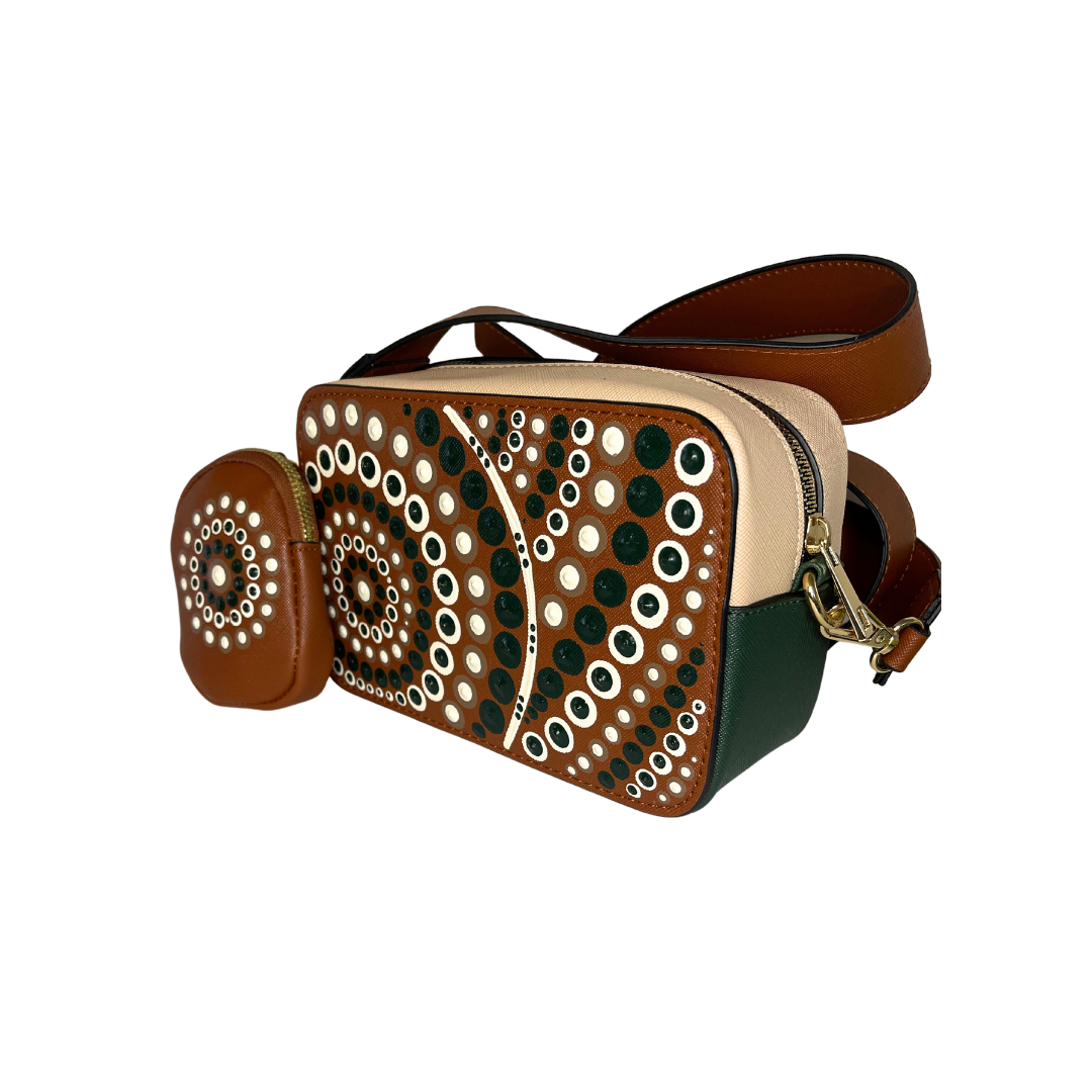Crossbody Bag- Beige/Dark Green/Brown