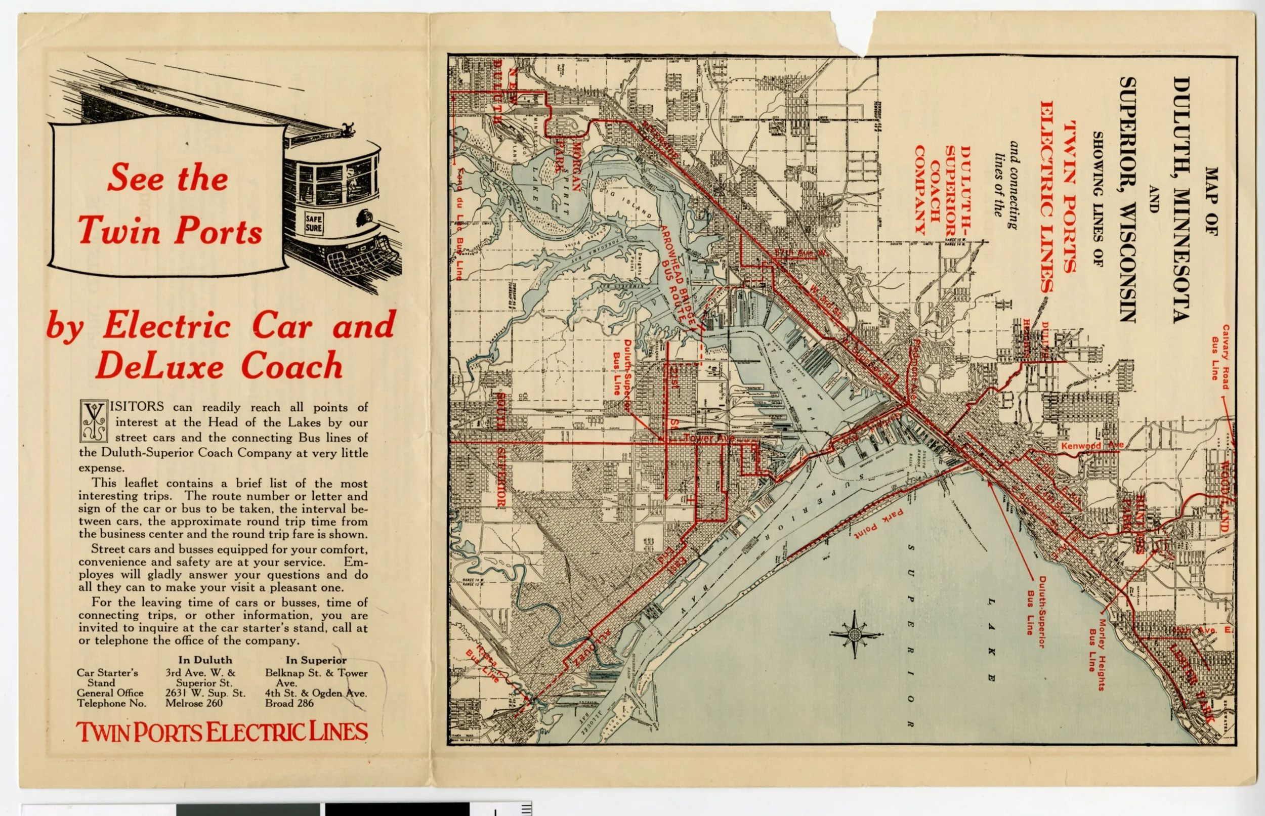 1927 Map of Duluth and Superior with suggested tourism routes