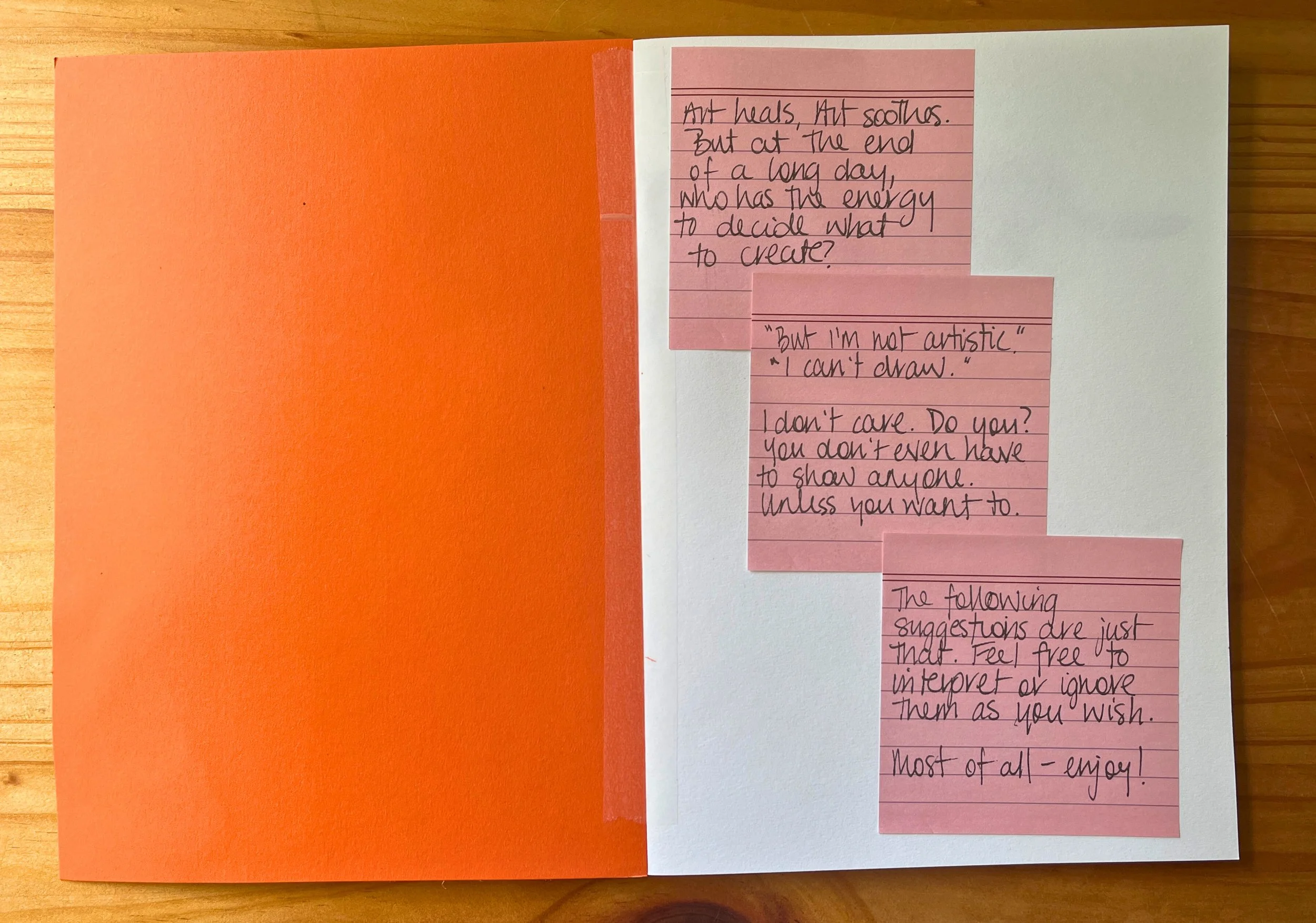 Artbooks for colleagues - handwritten notes