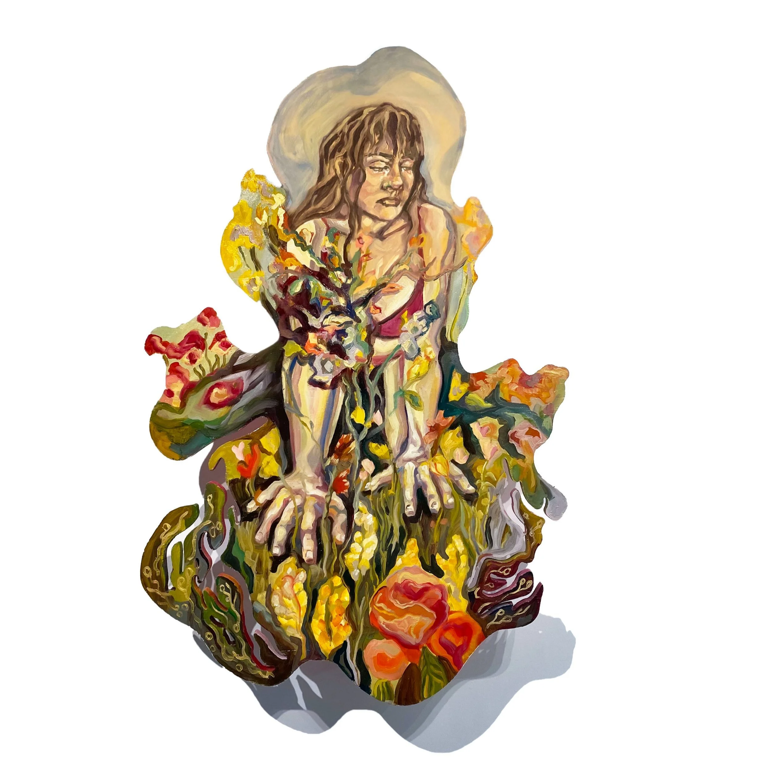 Special Kind of Sadness, Oil on Hand Cut Panel, 46” H X 27” L X 8”D