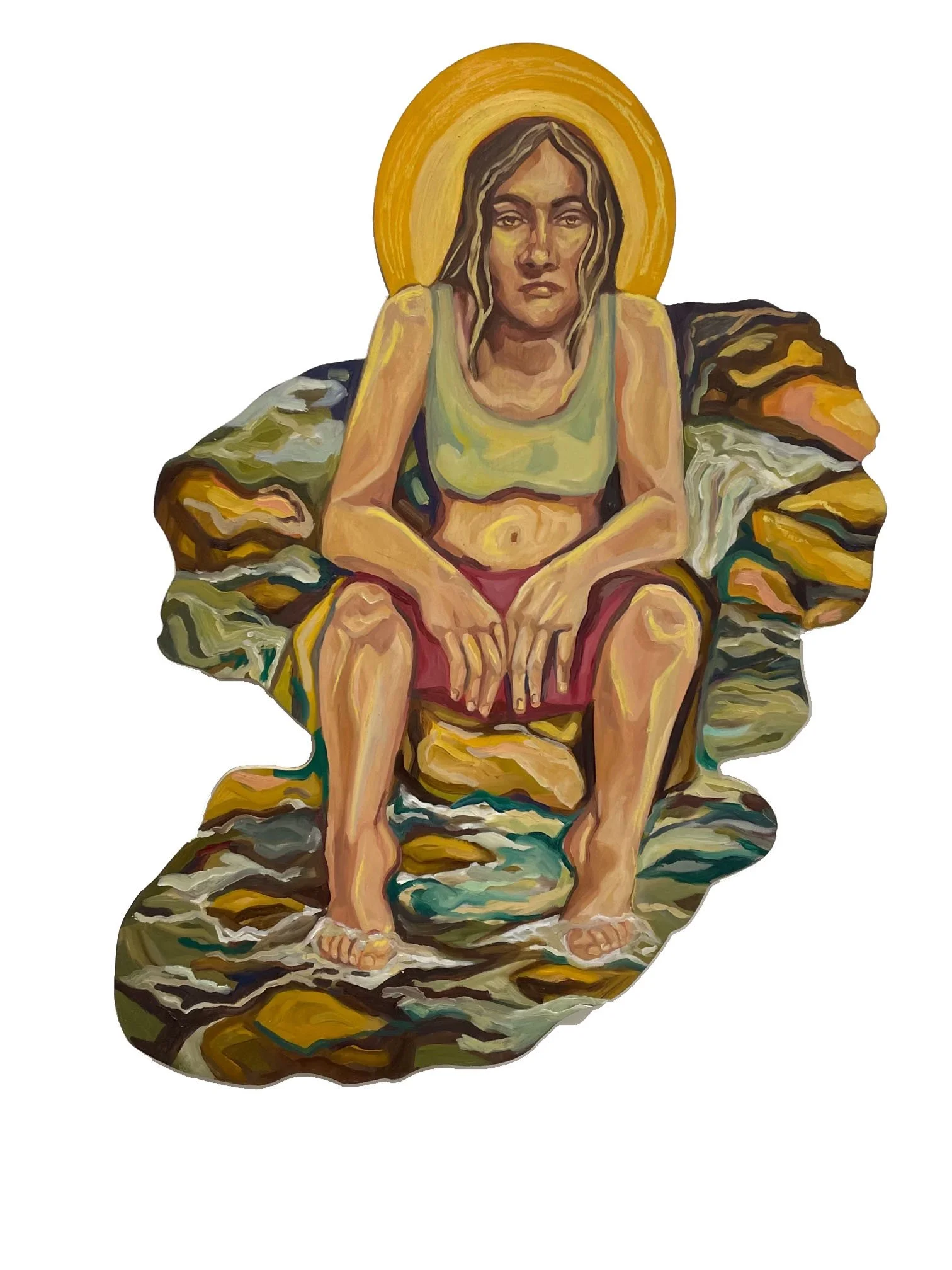 Sitting Pretty, Oil on Hand Cut Panel, 45” H X 30” W X 6” D