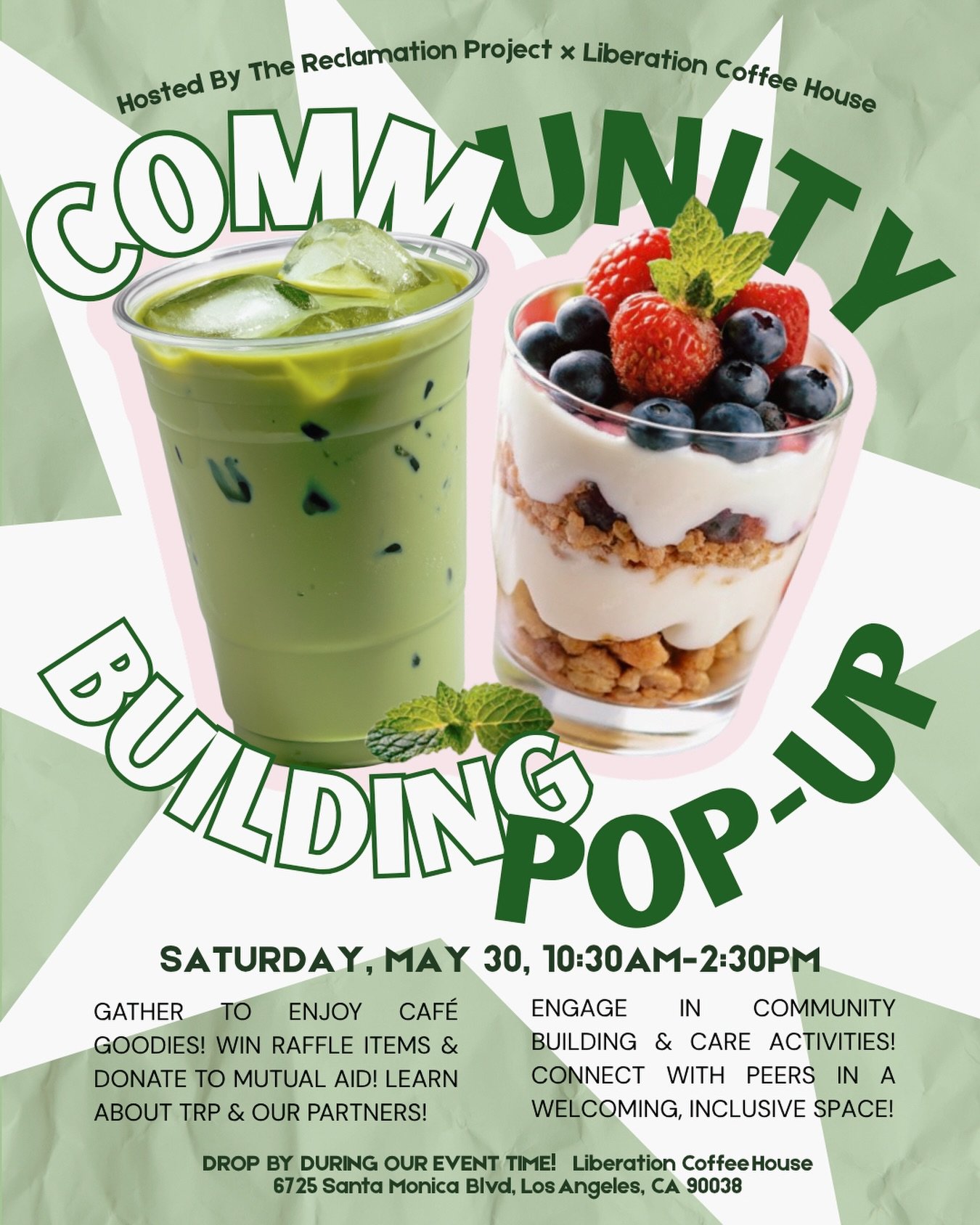 LOS ANGELES! ☀️🌈🍵🍓 @trpcoalition x @liberationcoffeehouse x @lalgbtcenter welcomes you for a day of community-building &amp; connection at our Pop-Up &amp; Social NEXT WEEKEND! 💞🫶 

SATURDAY, MAY 30
10:30AM-2:30PM 🍓 drop by anytime!
6725 SANTA 