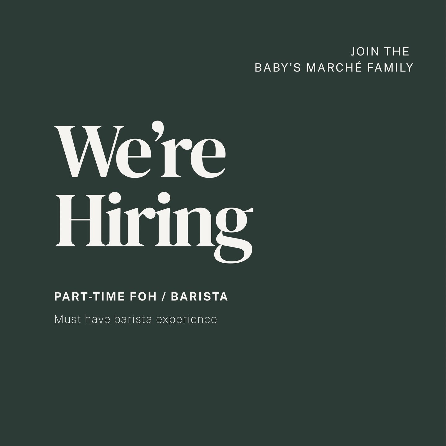 Join the Baby&rsquo;s March&eacute; family!
We&rsquo;re looking for talented people to join our team! 

Please send your resume to info@babysmarche.com
