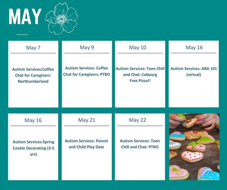 What's happening in May??? We've got some great FREE events from Autism Services.  Head to our website to register! https://www.canopysupport.ca/calendar-of-events