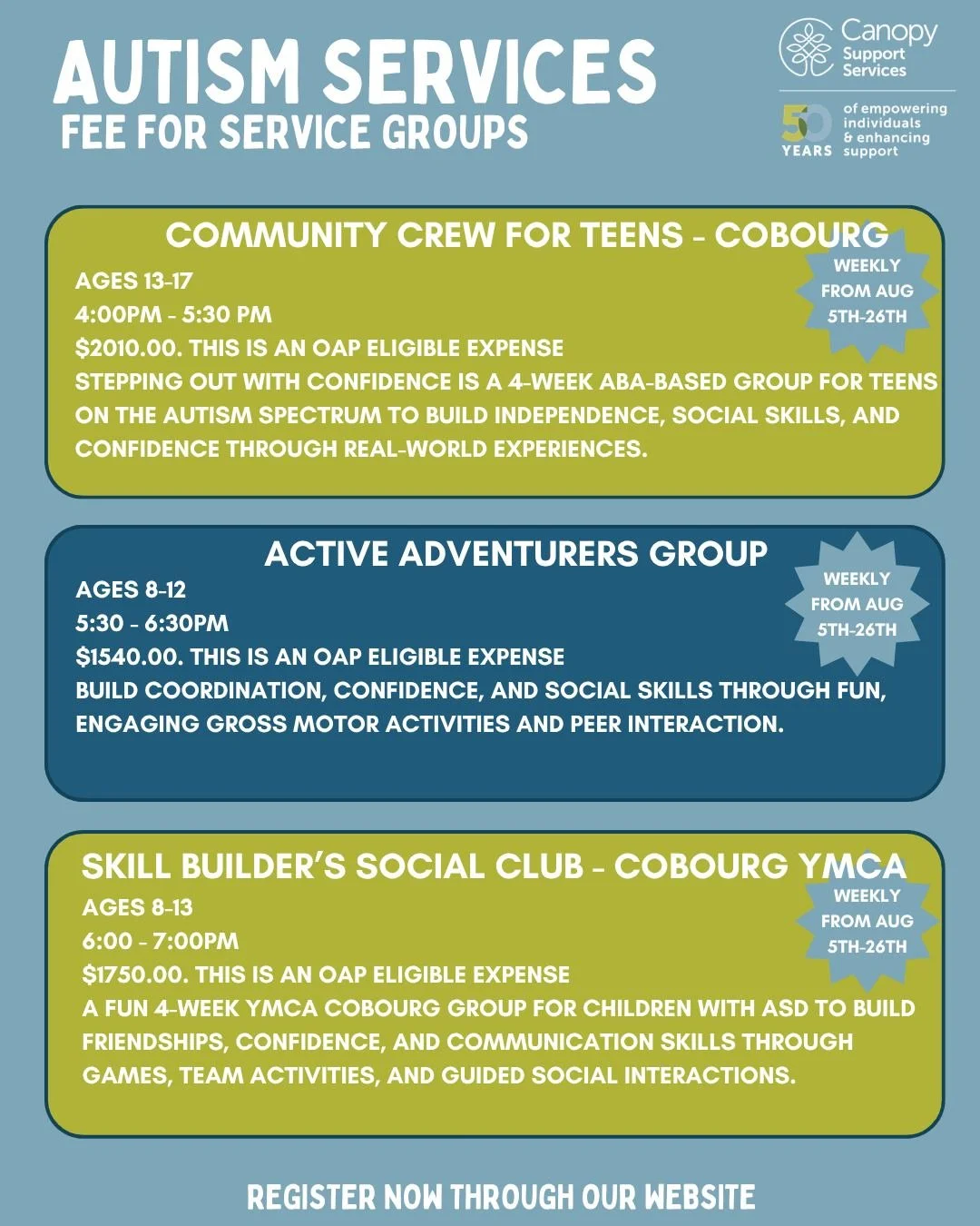 🌟 Upcoming Fee-for-Service Groups in Cobourg! 🌟 Looking for a fun and supportive way to help your child or teen build confidence, friendships, and important life skills? Registration is now open for our ABA-based group programs! 🧩 Social Skills Gr