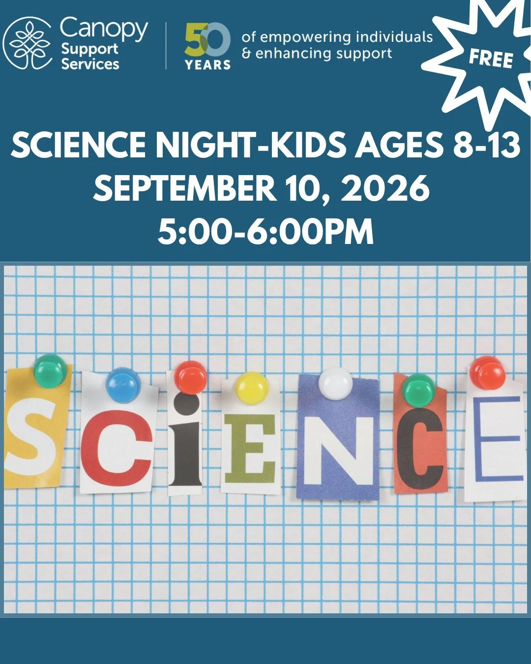 🧪🔬 Science Night Adventure! 🔬🧪 Calling all curious minds ages 8-13 with ASD! Join us for a fun-filled evening of hands-on science experiments, teamwork, and discovery in a welcoming and supportive environment. 👩&zwj;🔬✨ 💥 Create fizzy reactions