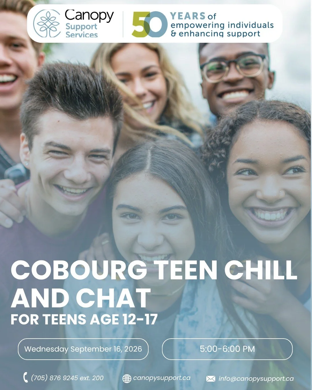 🎮🍕 Cobourg Teen Chill &amp; Chat (Ages 12&ndash;17) 🗣️✨

Looking for a fun way to connect with other teens? Join Canopy Support Services for a relaxed and welcoming Teen Chill &amp; Chat!

This social event is designed for teens ages 12&ndash;17 w