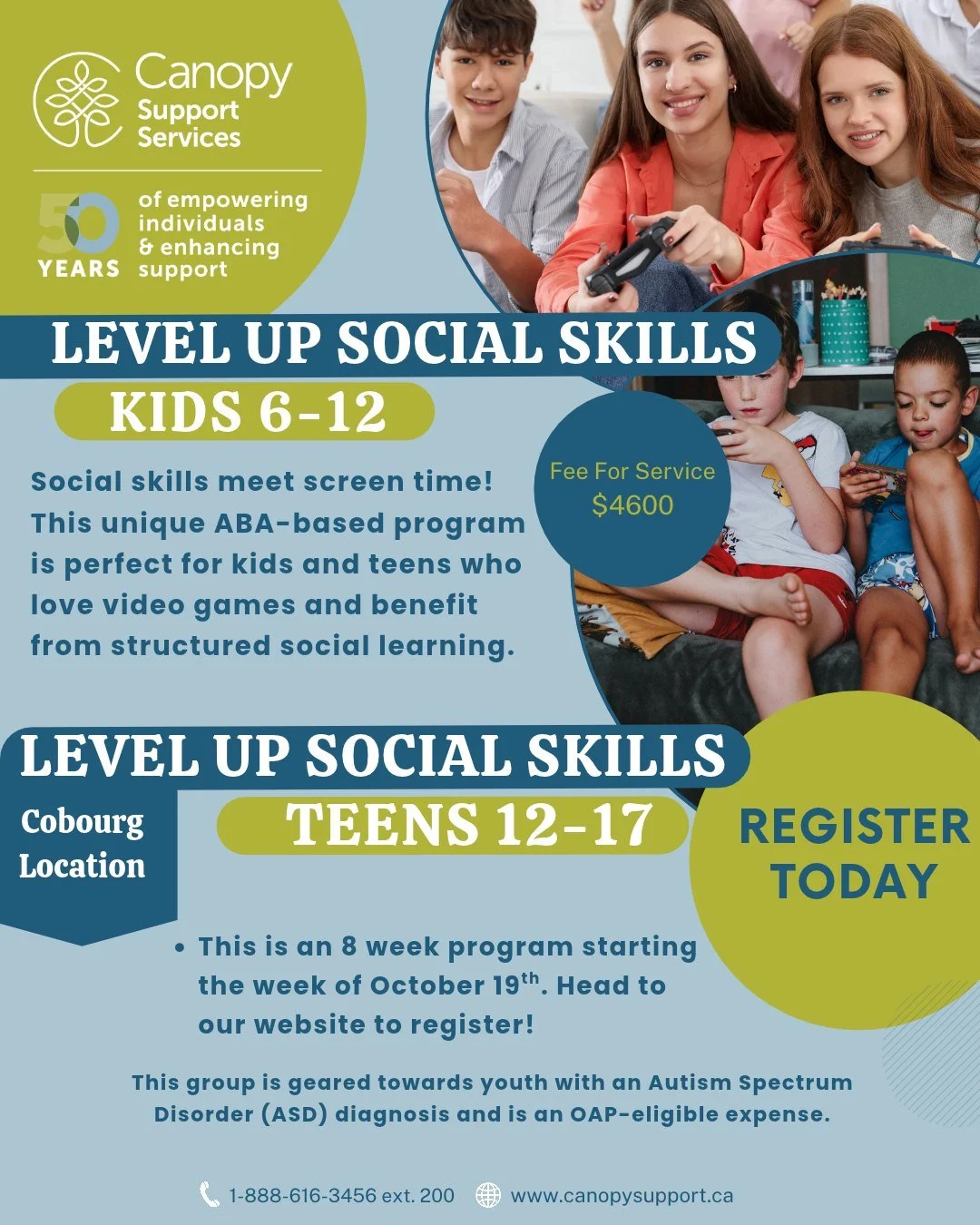 🎮 Level Up Social Skills Through Gaming! 🕹️

Does your child or teen love video games? Turn screen time into skill-building time with our ABA-based Social Skills Gaming Groups designed for youth with Autism Spectrum Disorder (ASD).

Participants wi