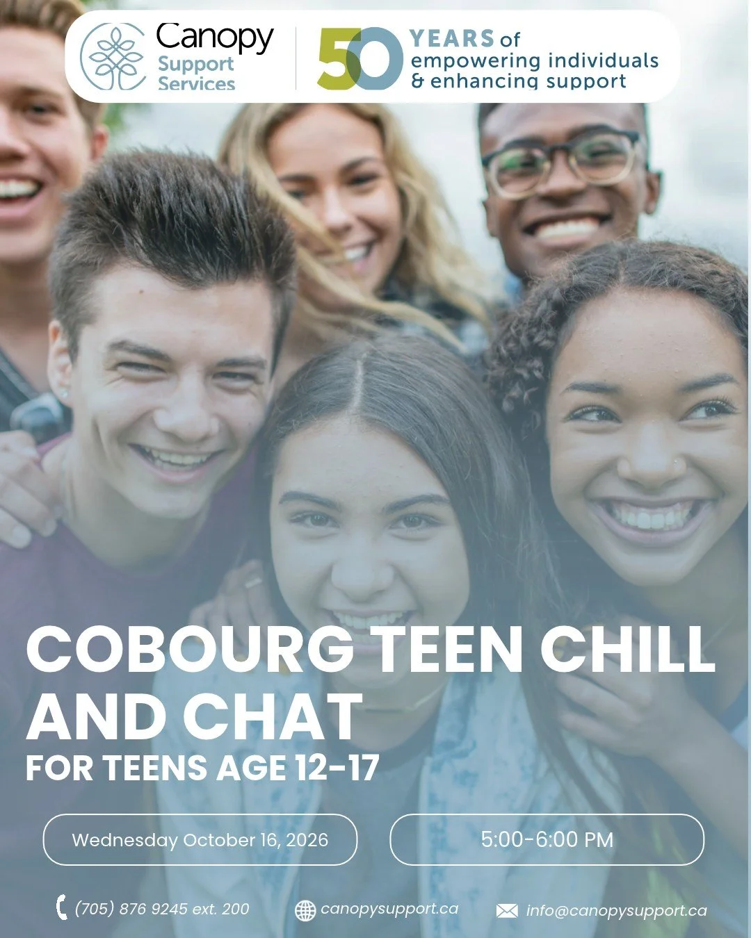 🎮🍕 COBOURG TEEN CHILL &amp; CHAT 🗣️🎉

Looking for a fun way to connect with other teens? Come join us for Teen Chill &amp; Chat at Canopy Support Services!

This relaxed and welcoming social event is designed for teens aged 12&ndash;17 with Autis