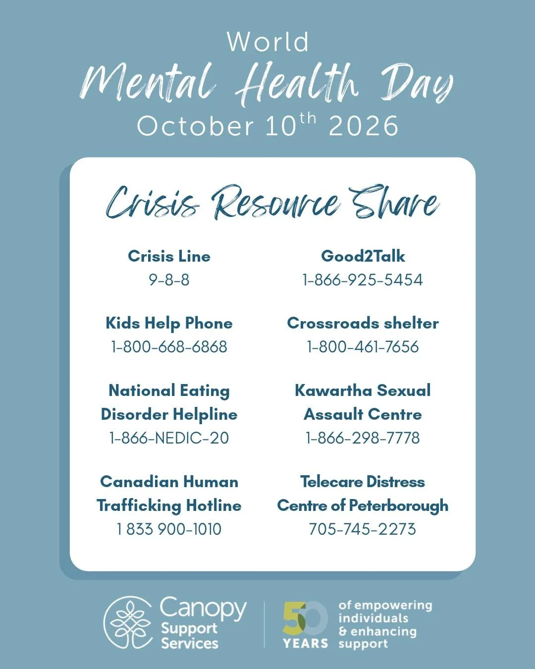 💙 Today is World Mental Health Day. 💙 

Mental health matters every day, but today serves as an important reminder to check in with yourself and those around you.

Life can be challenging, and asking for help is not always easy. That's why we've ga