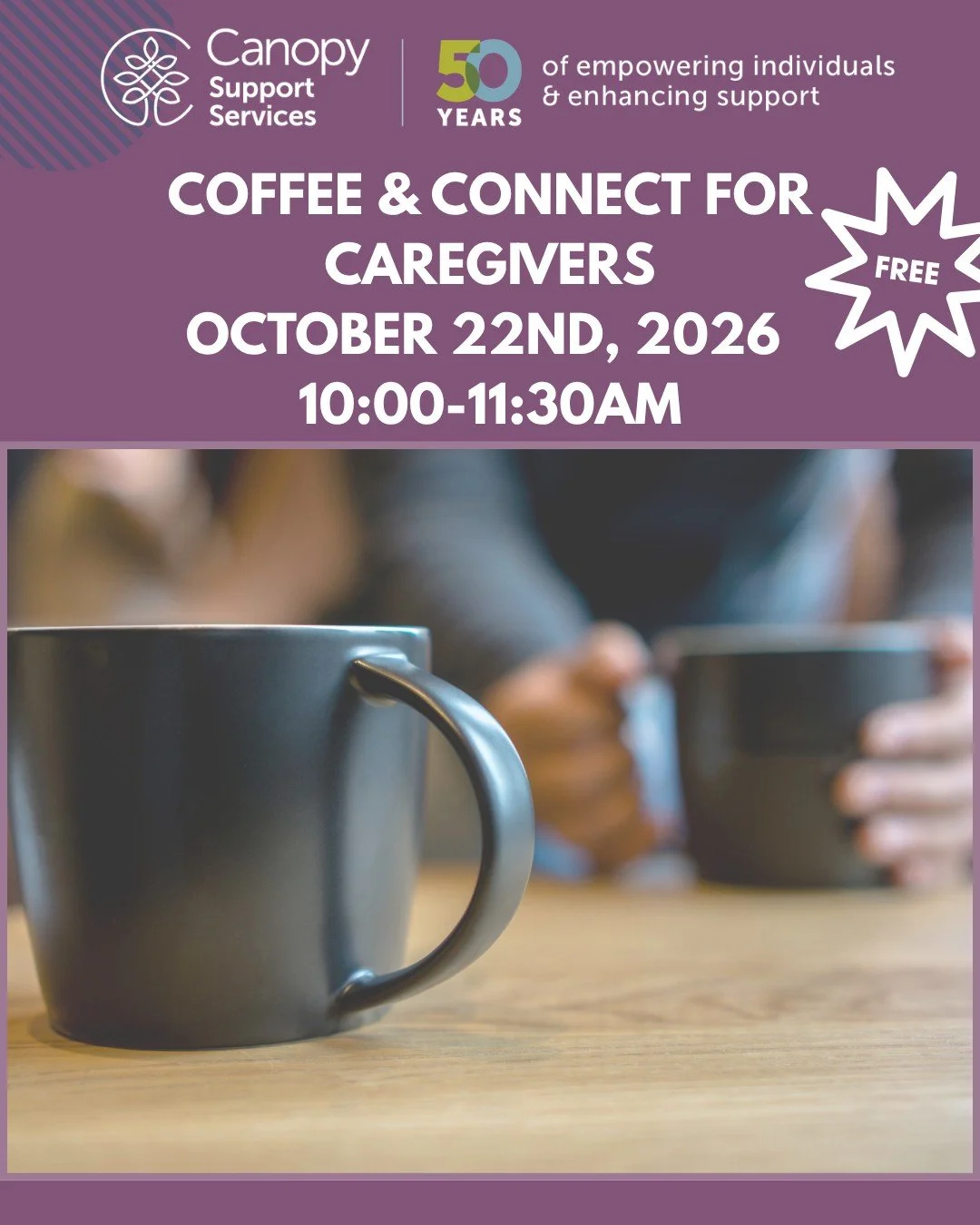 ☕💙 Coffee &amp; Connect for Caregivers 💙☕

Are you a parent or caregiver of a child or youth with Autism Spectrum Disorder (ASD)? Join us for a warm and welcoming Coffee &amp; Connect at Canopy Support Services!

Come enjoy a cup of coffee, connect
