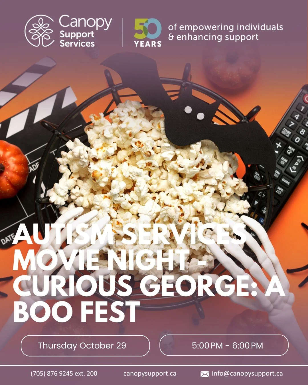 🎃 Looking for a fun and inclusive Halloween activity for your child?

Join us for a Sensory-Friendly Movie Night featuring Curious George: A Halloween Boo Fest! Children ages 8&ndash;13 with Autism Spectrum Disorder are invited to enjoy a relaxed mo