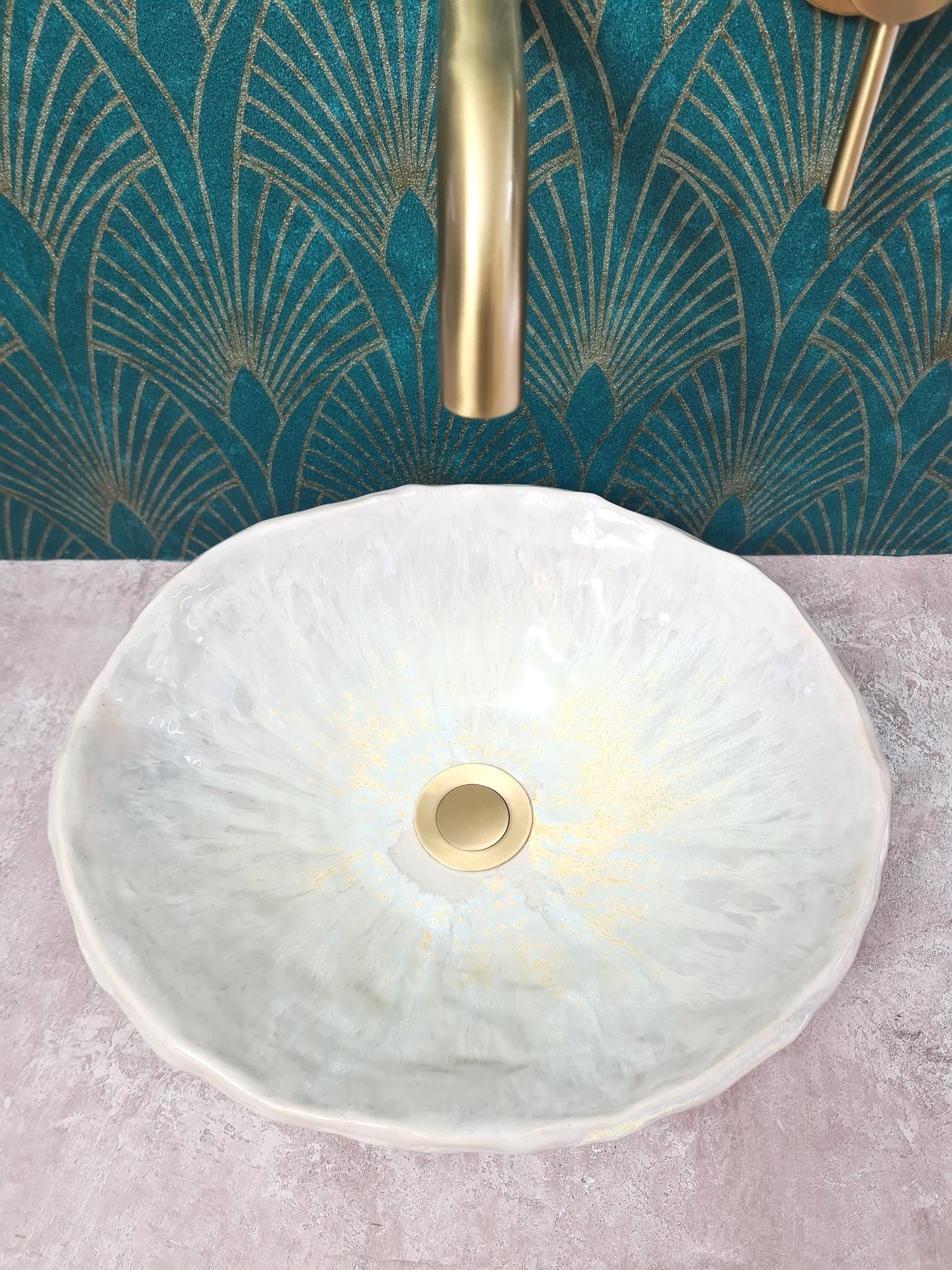Small Dream Catcher Ceramic Bathroom Basin, countertop modern freestanding bathroom basin. Sculptural pedestal basin, modern bathroom furniture. Bathroom Sink. Made in the UK by Jenny Hopps