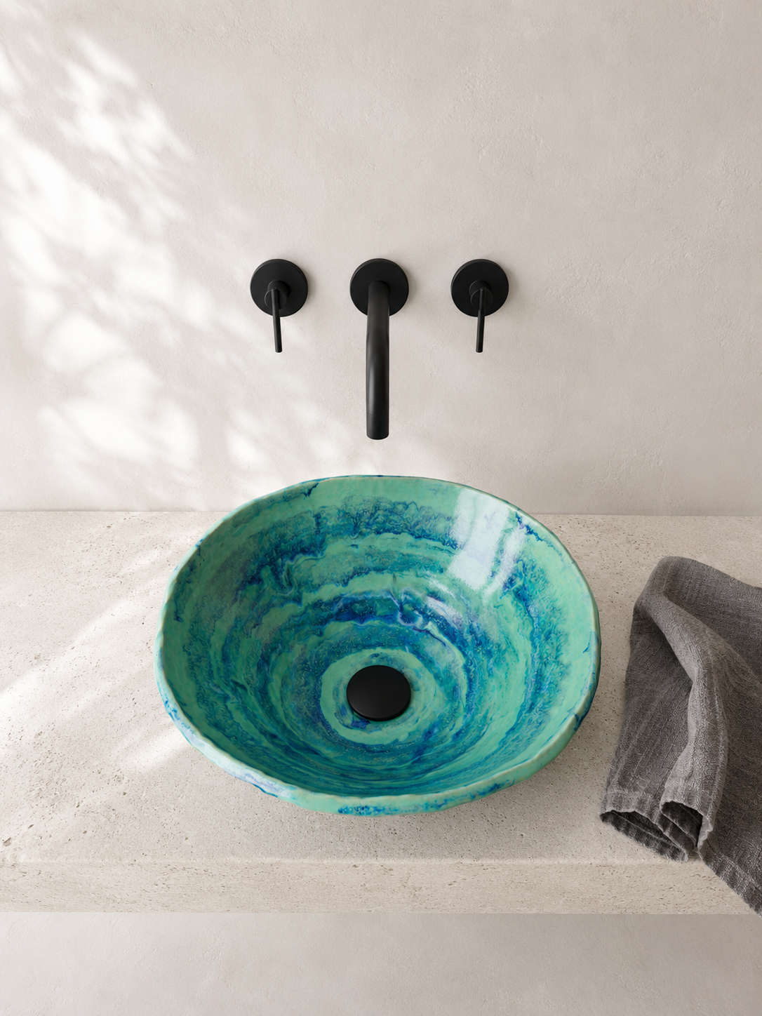 Sculptural Ceramic Bathroom Basin - Electric Lagoon