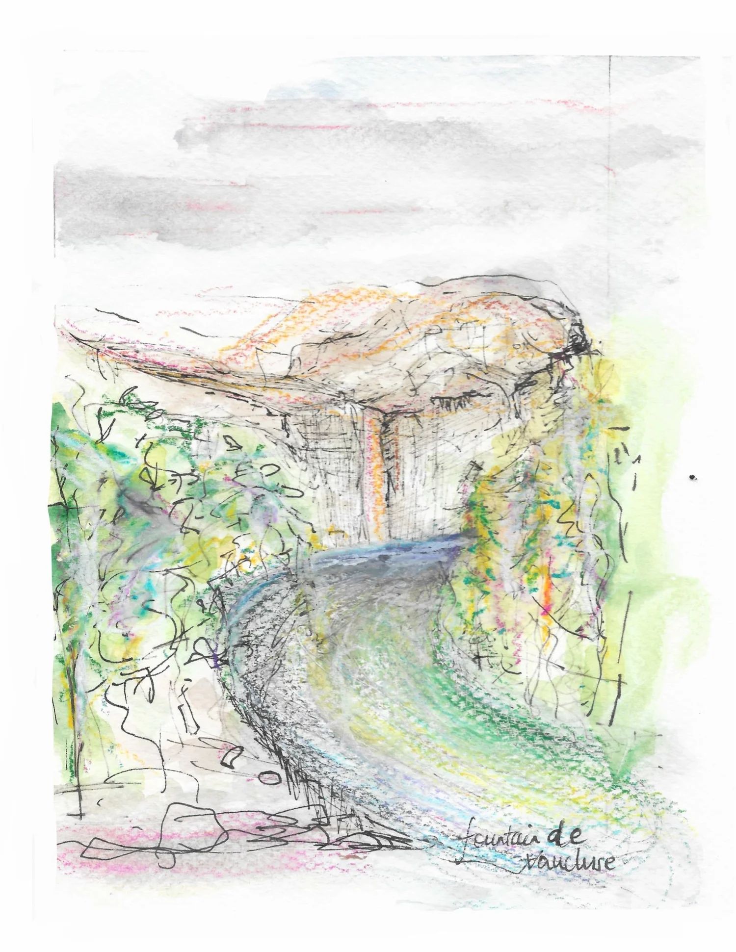 Fontaine-de-Vaucluse landscape illustration