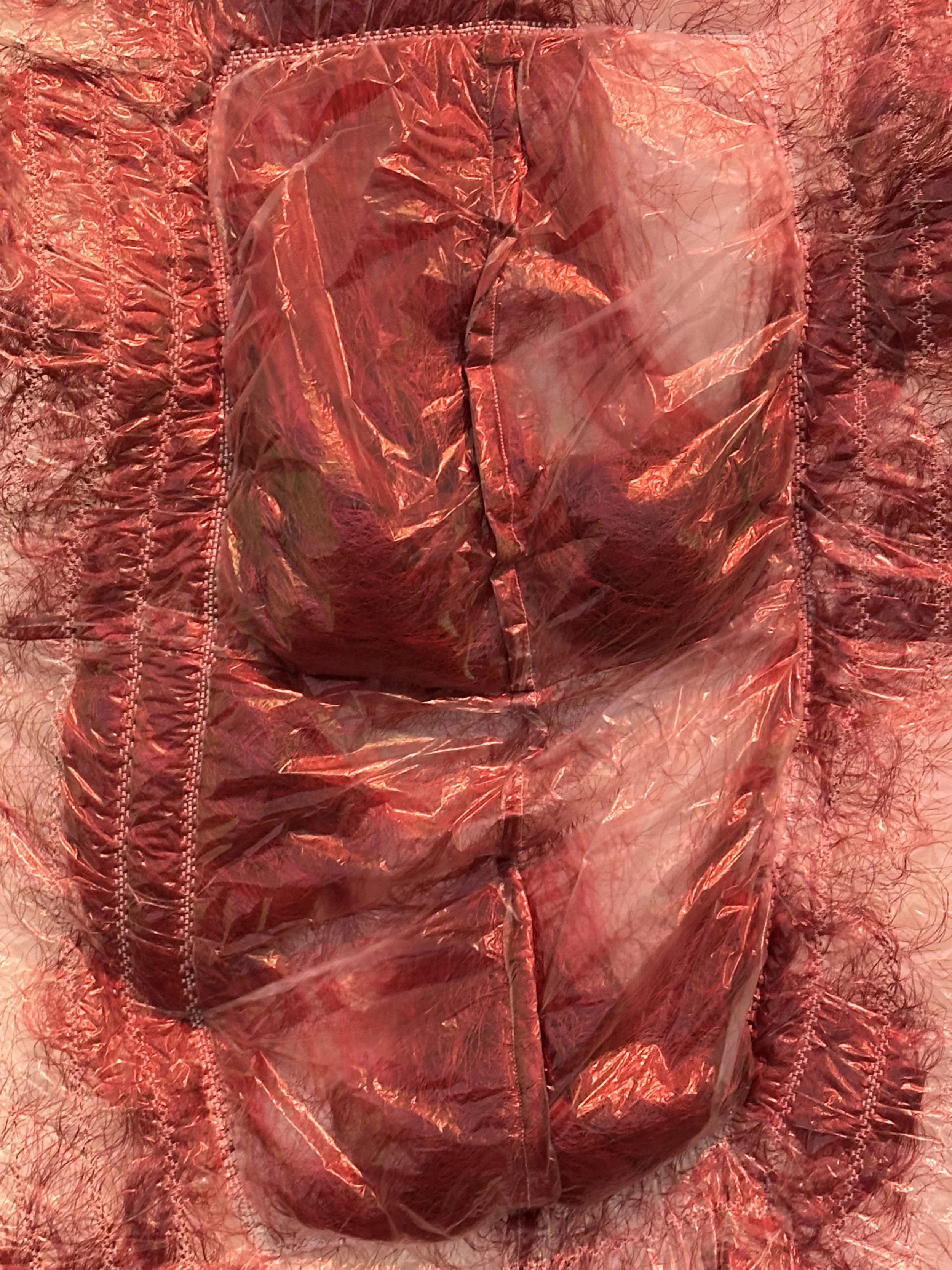 Trigger Matt (detail) 2024, Silk Threads sandwiched between Embroidered Plastic 