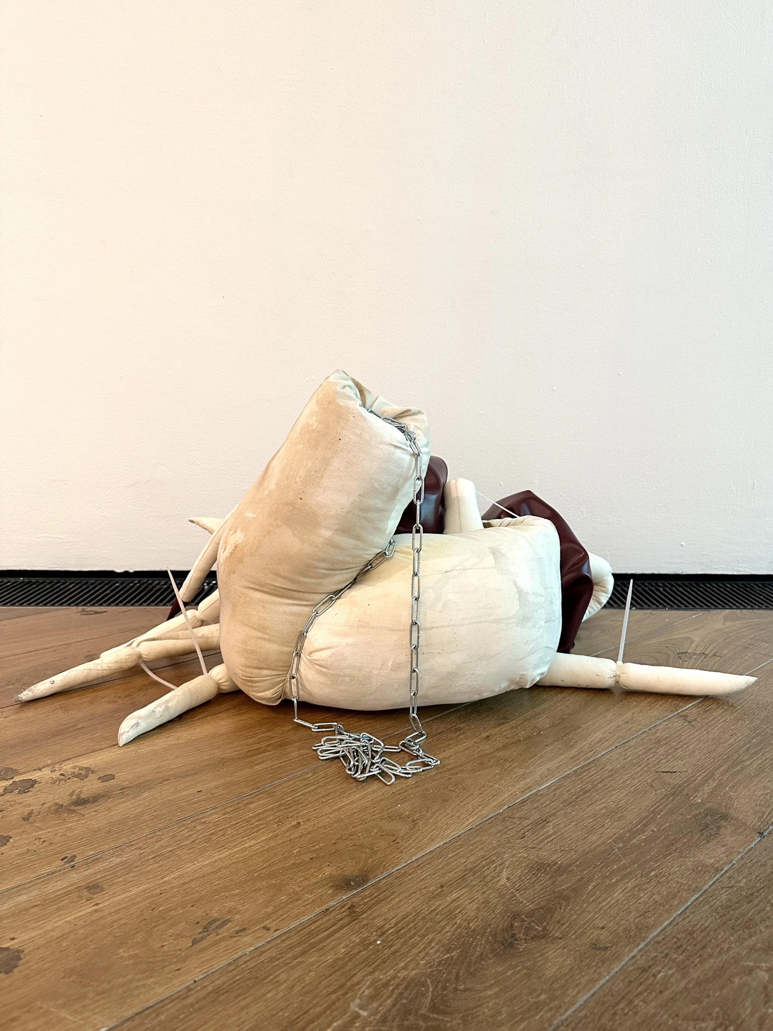 Hood of The Night 2026, Acrylic on Calico, Cable Ties, Chain & Leatherette  