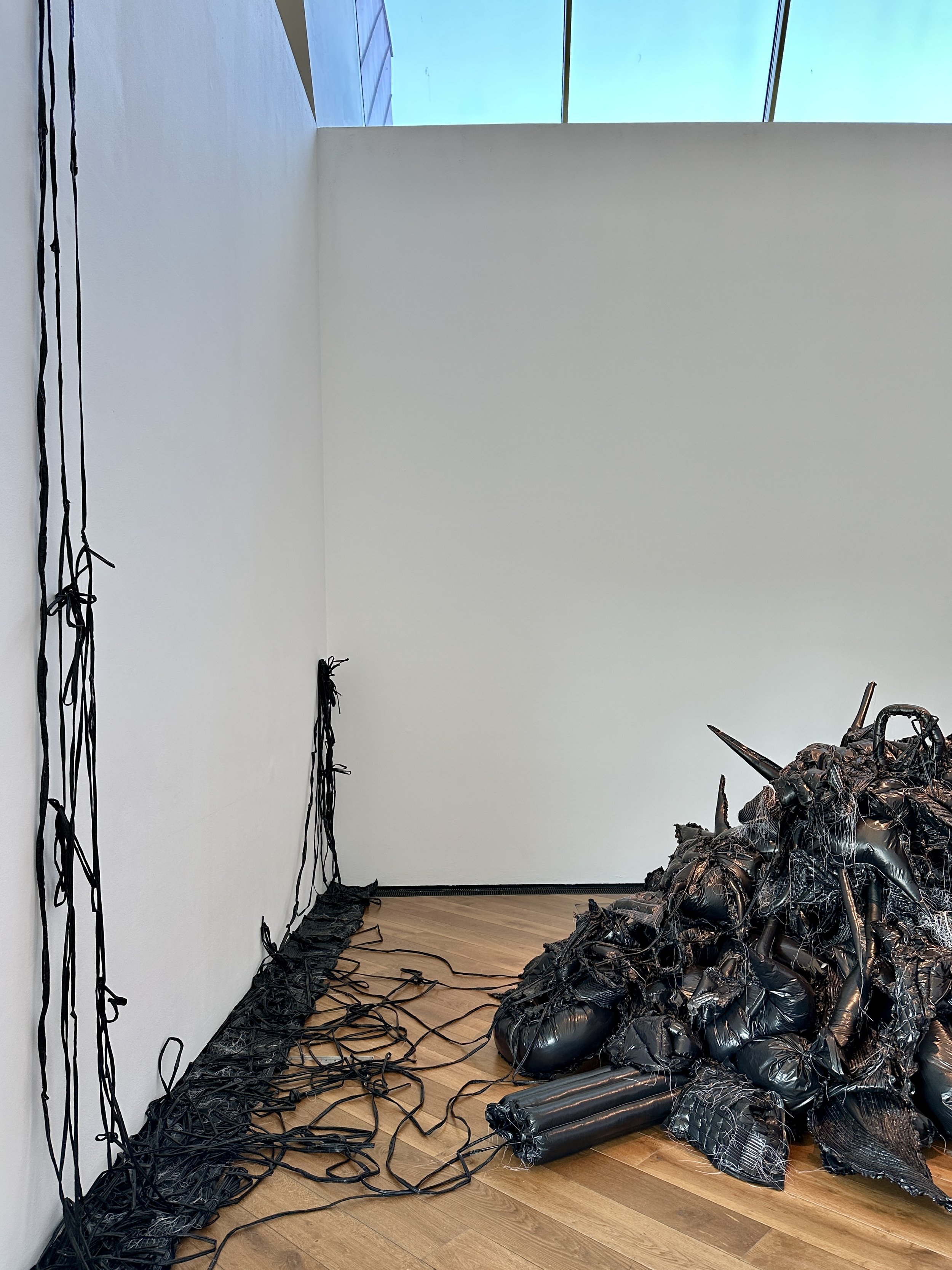 Mobile Hotspot No WiFi without cables (L), The Cloud (R), Site-specific Sculpture Firstsite Colchester 2026, Stitched Plastic
