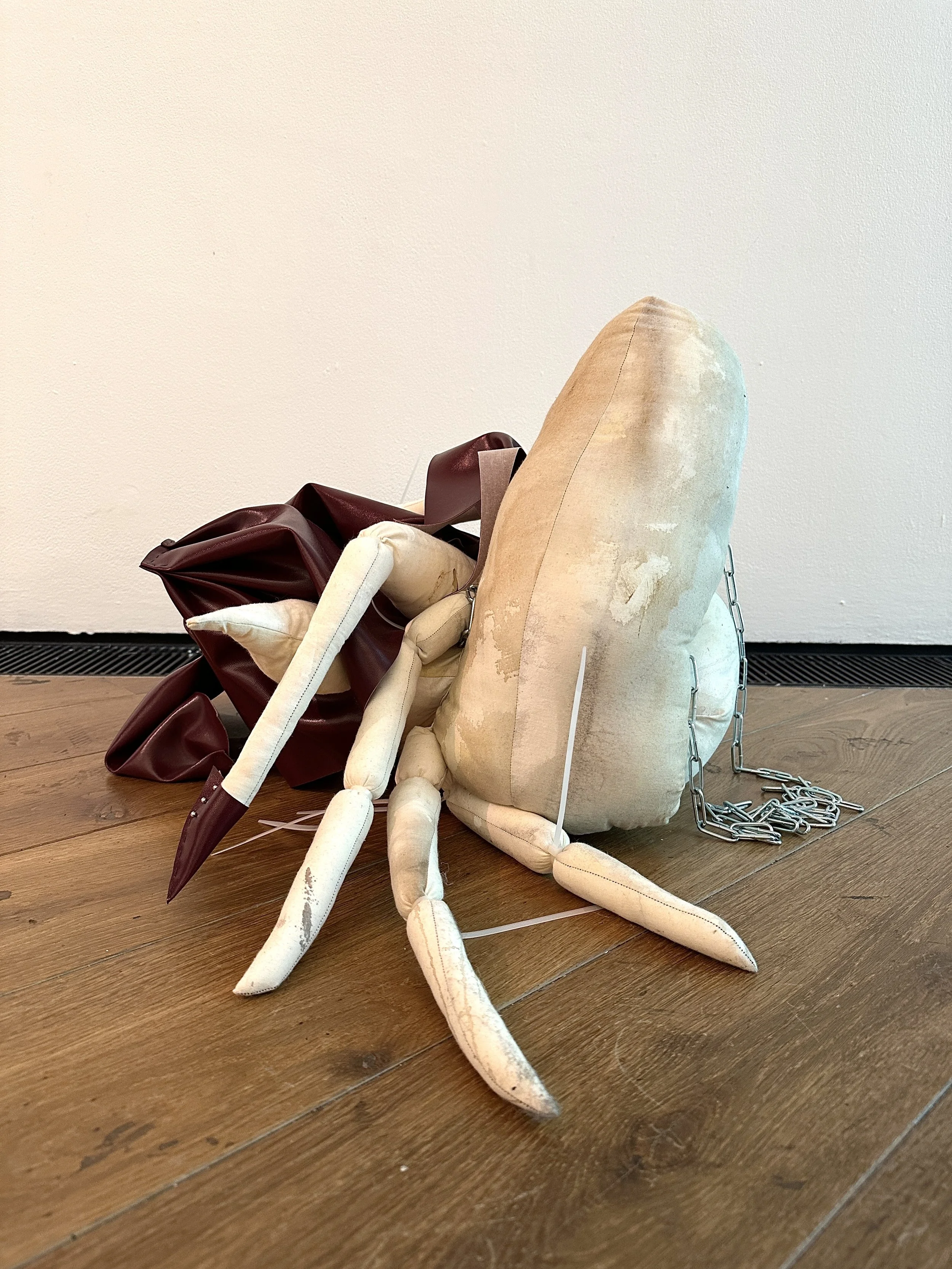 Hood of The Night 2026, Acrylic on Calico, Cable Ties, Chain & Leatherette  