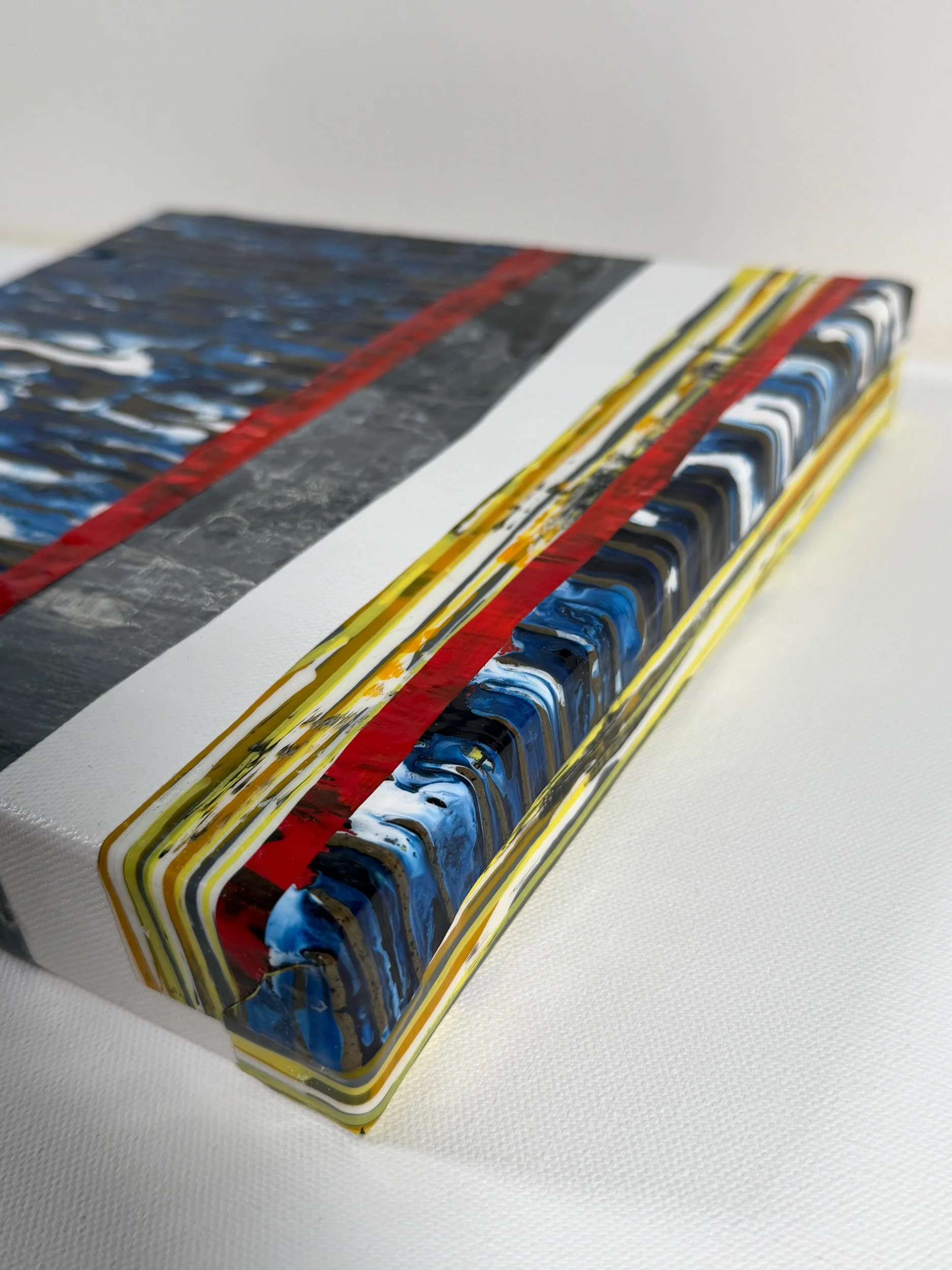 Angled view of Countercurrent showing painted gloss sheets wrapping around the canvas edge.