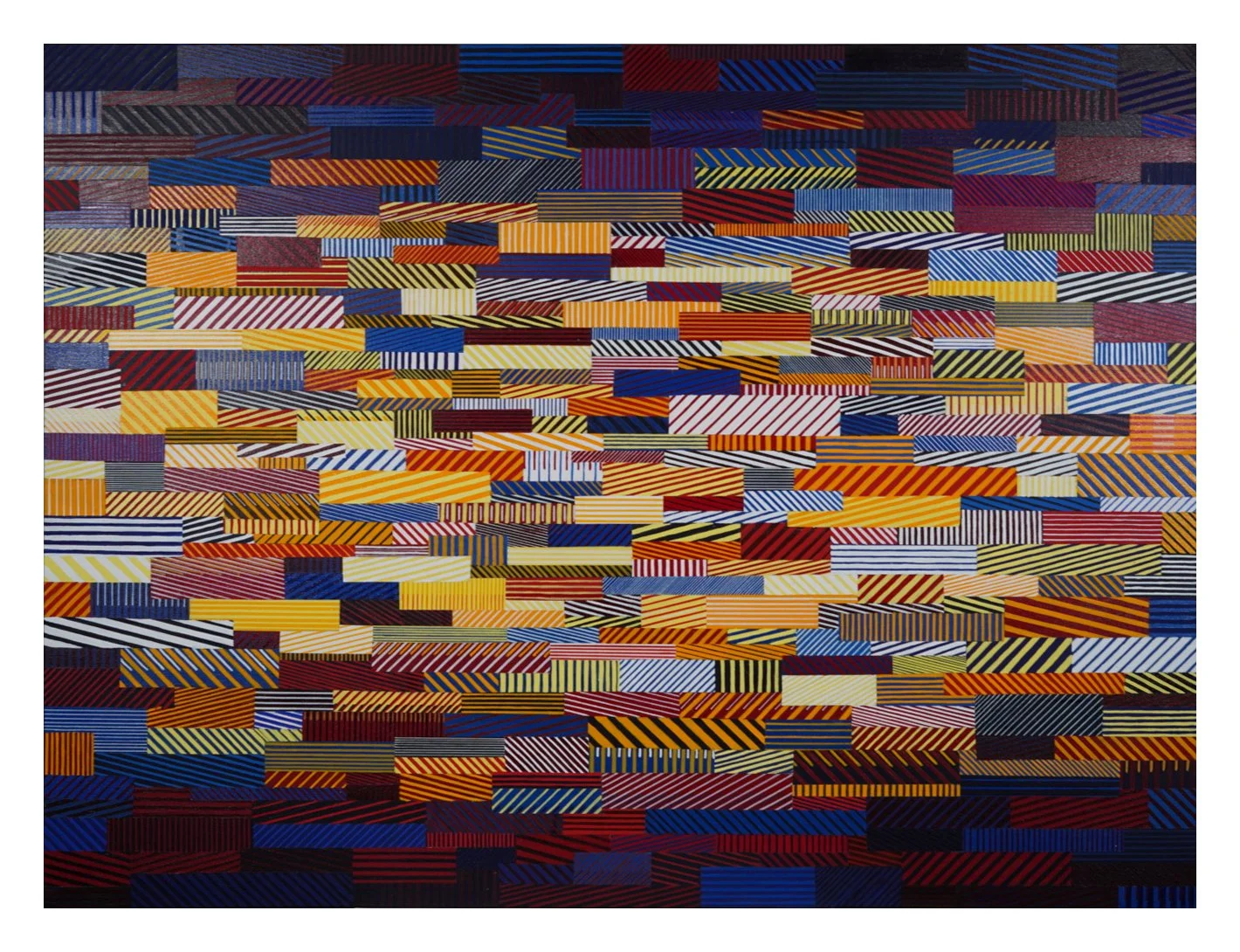Rumination: Chaos Theory by Amylynn Burns, a 30-by-40-inch original acrylic painting with bright geometric patterns and dark outer passages.