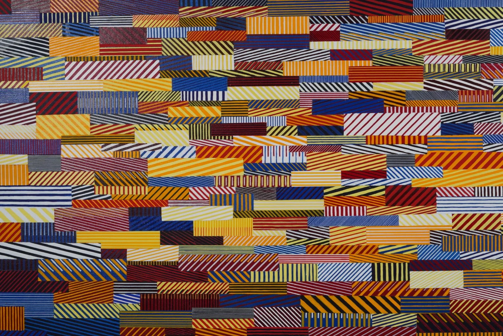 Closer view of Rumination: Chaos Theory, showing repeating striped cells and vivid yellow, red, and blue passage