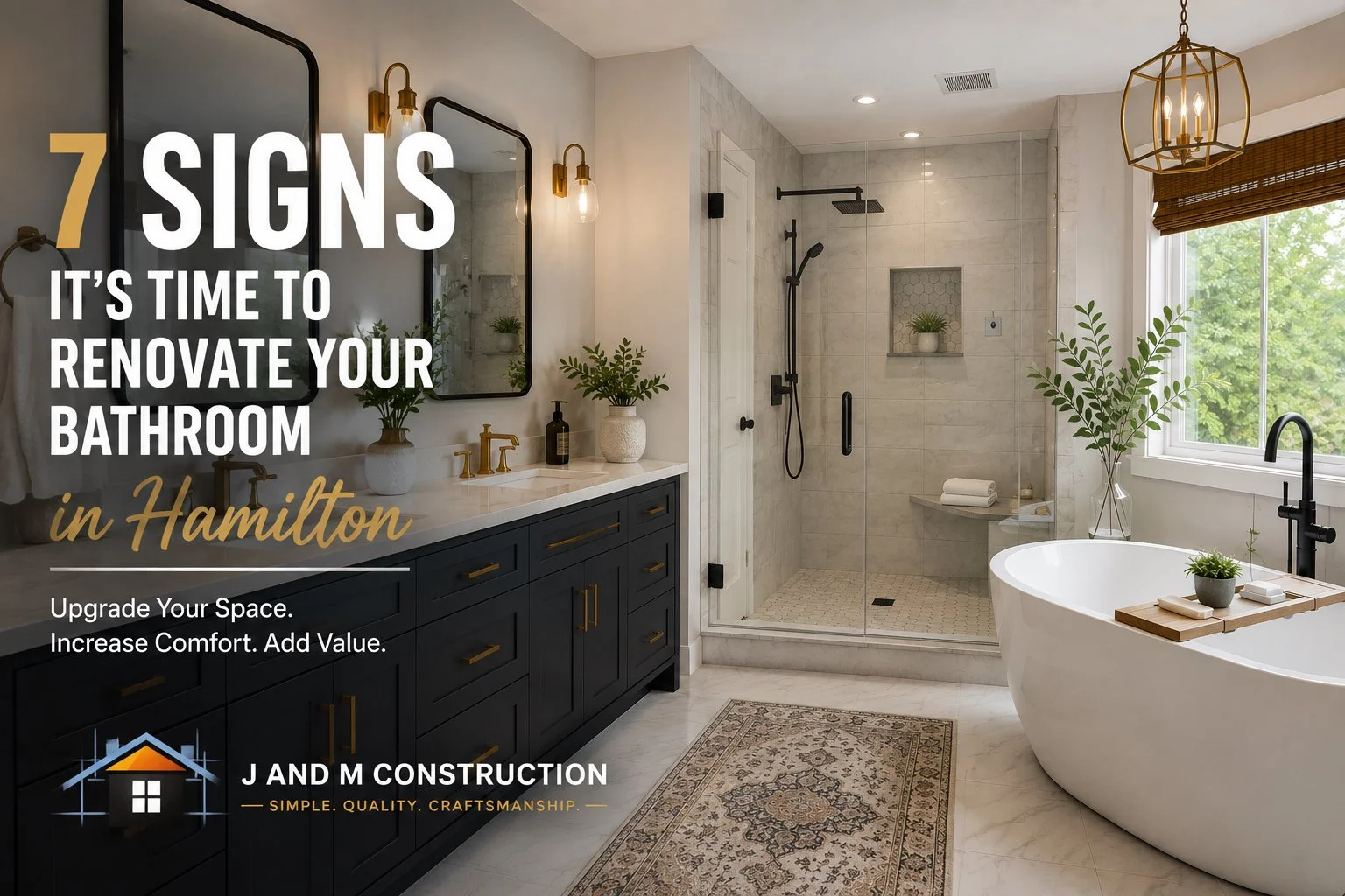 Modern bathroom renovation completed by J AND M CONSTRUCTION in Hamilton Ontario