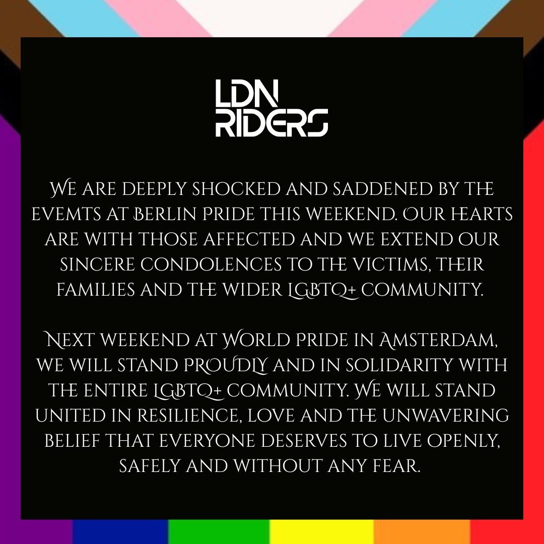 Together, we stand with all those effected at Berlin Pride this weekend
#loveislove #berlinpride 🏳️&zwj;🌈🏳️&zwj;⚧️🏳️&zwj;🌈🏳️&zwj;⚧️
