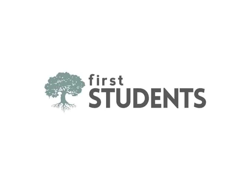 Logo with "first STUDENTS" text and a tree graphic.