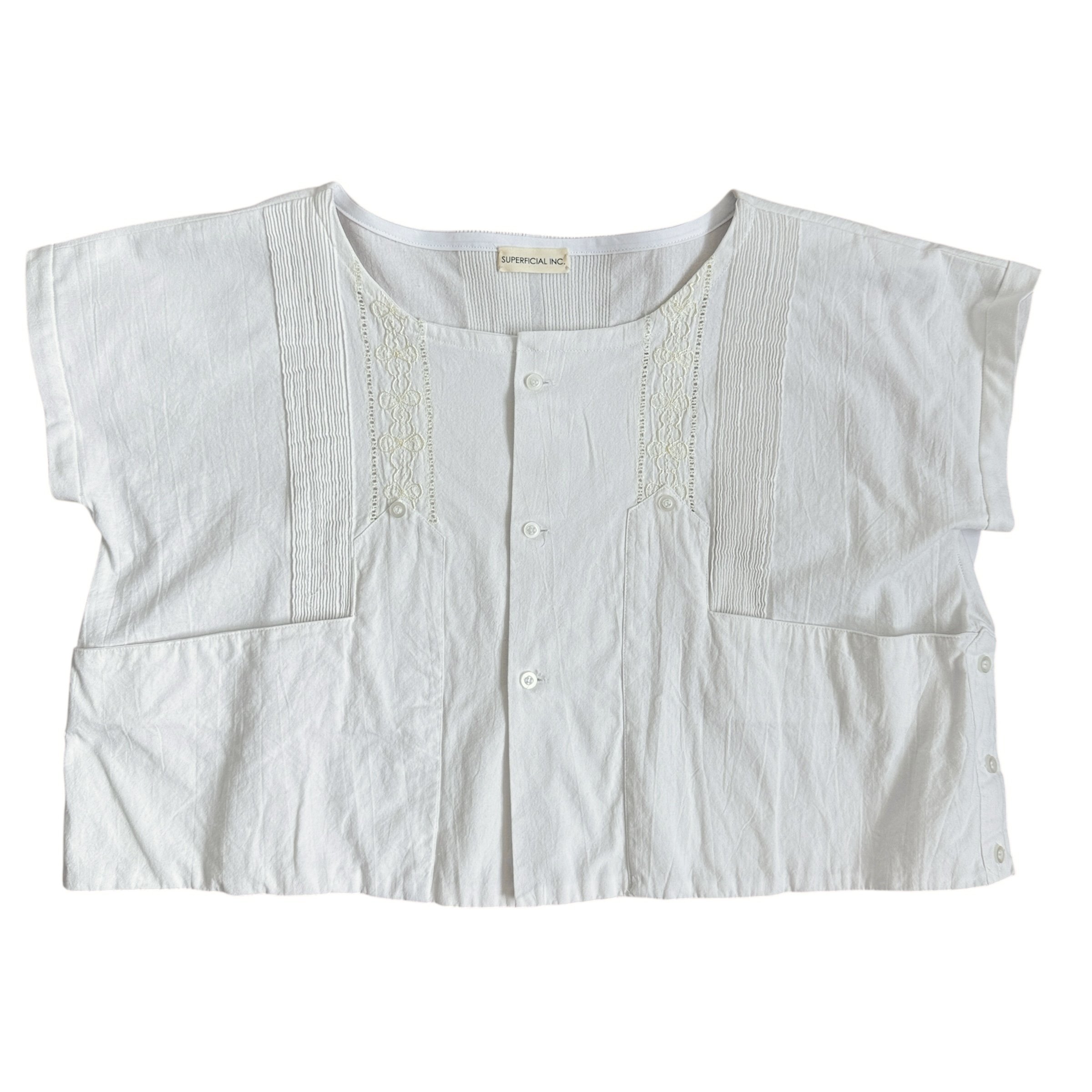 White Cotton Reworked Guayabera Crop Top
