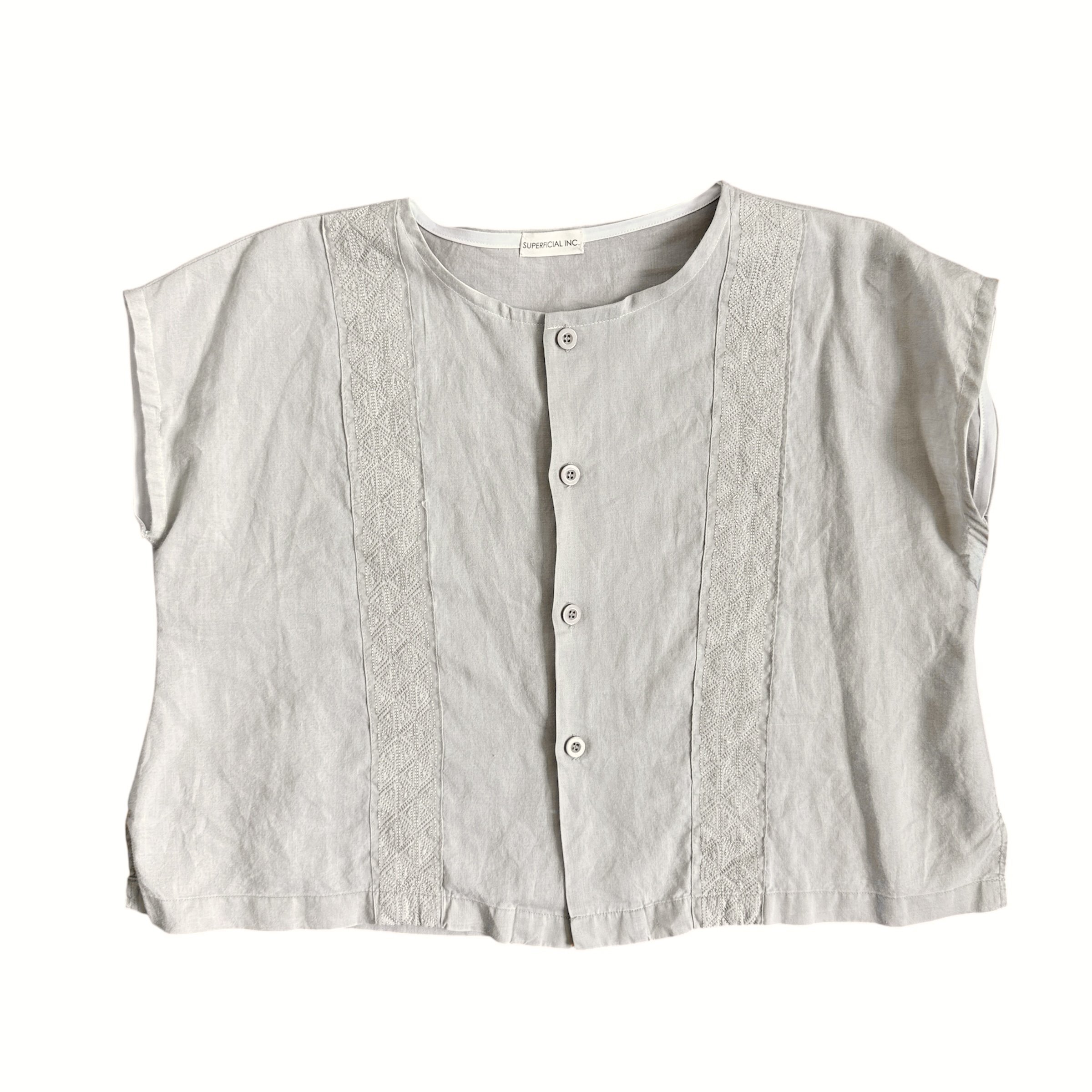 Tan linen Guayabera Top