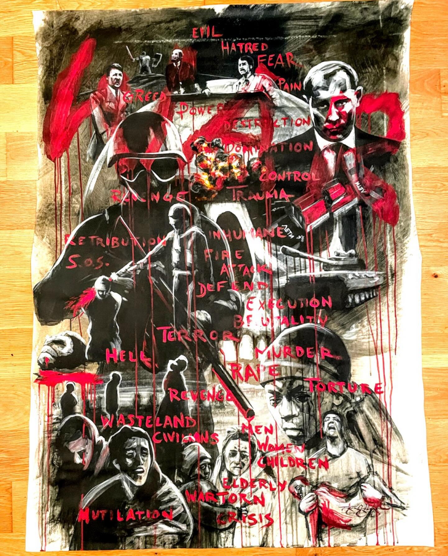 War is not the answer. The innocent die while the privileged play games, and profits are accumulated. We have the ability to communicate, deliberate, negotiate. Instead our leaders choose to obliterate. War is state sanctioned murder. War creates mor