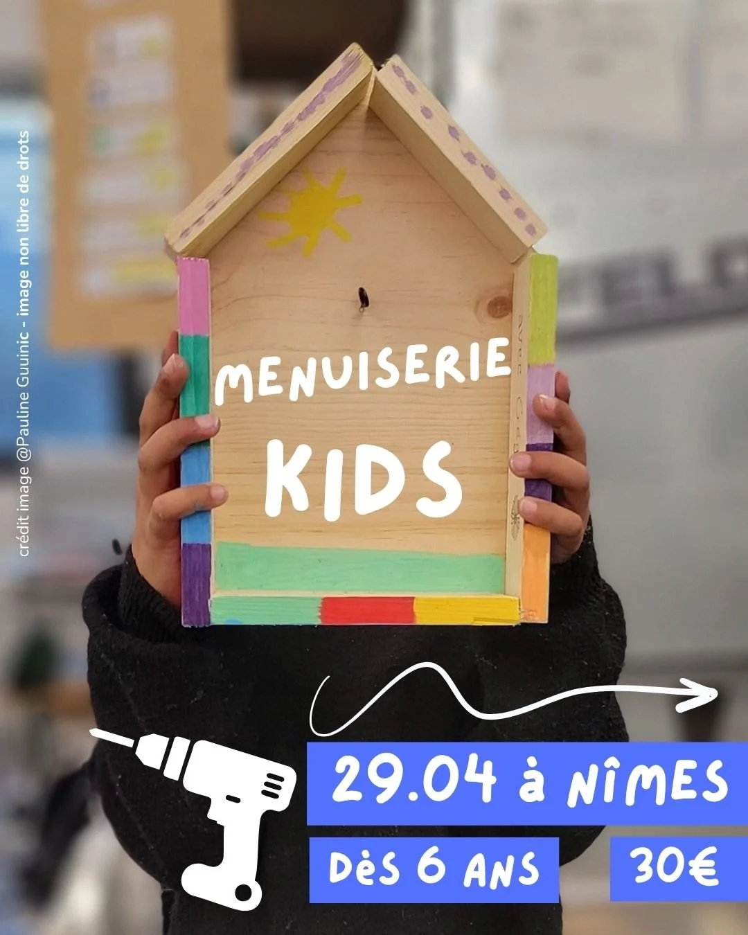 📌 ATELIER BOIS pour les KIDS 👉

👩&zwj;👧Devenez de vrais bricoleurs en famille ! 
📅 RDV Mercredi 29.04 de 10h &agrave; 12h &agrave; N&icirc;mes
🔨 pour fabriquer une mini-&eacute;tag&egrave;re en forme de maison avec ton enfant, d&egrave;s 6 ans.