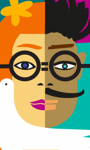 Dessin d'un visage moitié femme moitié homme pour symboliser l'égalité