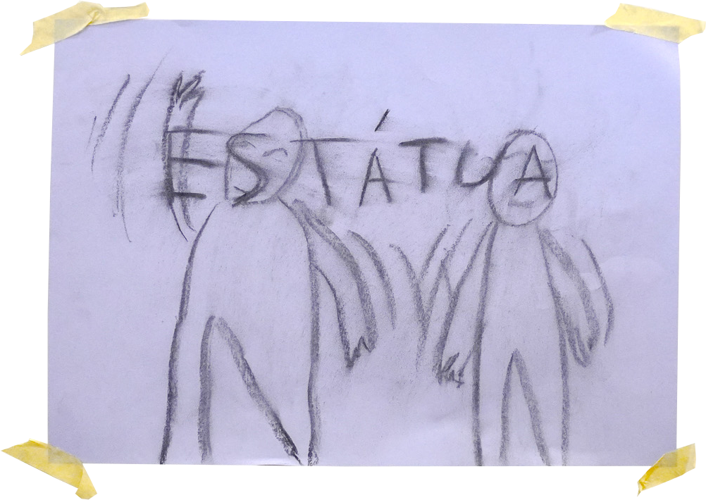 Frame do stop motion que ilustra a brincadeira  Estátua .  
Desenhado por  Óscar Robalo. 