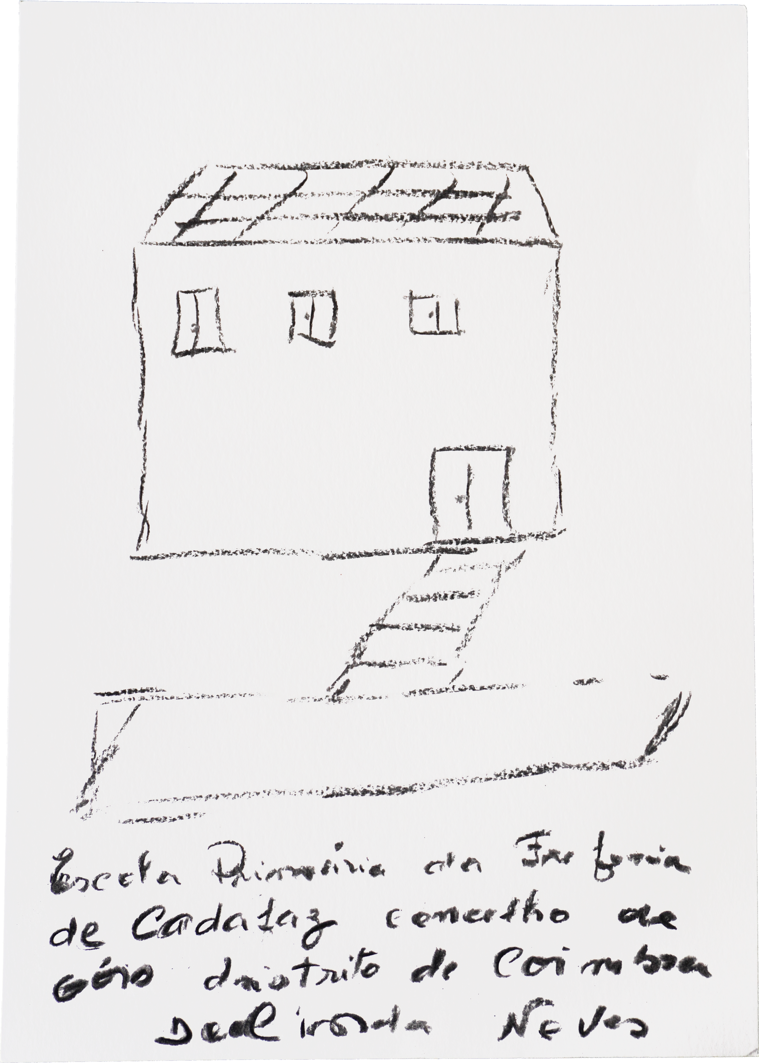 Desenho de  Deolinda Neves , da sua escola no concelho de Góis, em Coimbra.