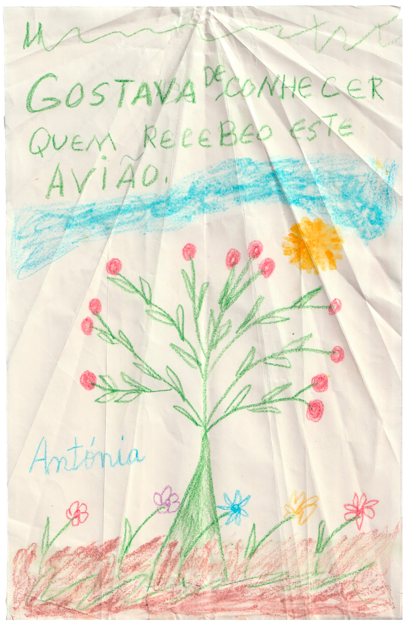 Avião de papel ilustrado por  Maria Antónia Lopes .