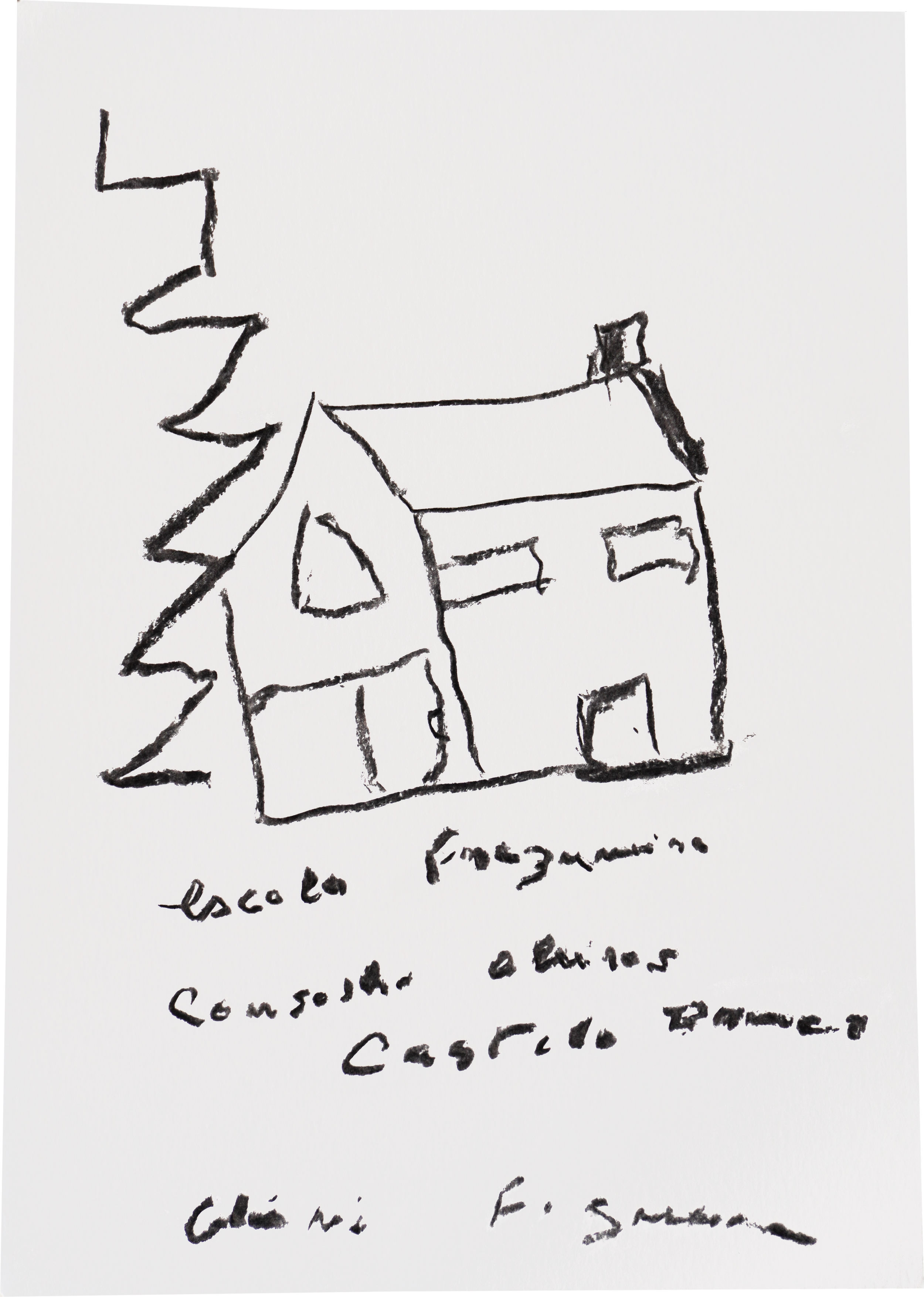 Desenho de  Glória Figueiredo , da sua escola no concelho de Oleiros, em Castelo Branco.