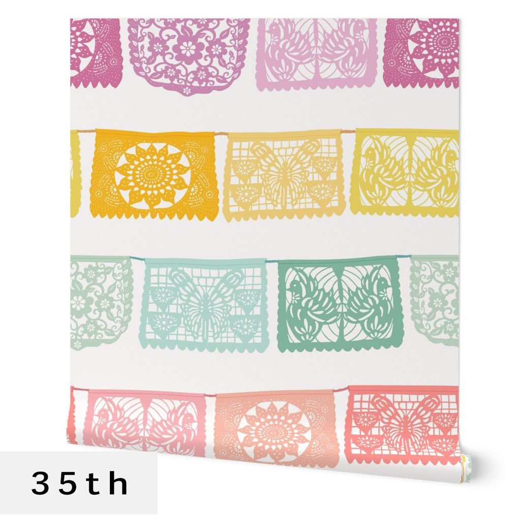 I&rsquo;ve been pleasantly surprised the last few months to see that my Spoonflower design challenge entries have made it to the top 200, but yesterday when I saw that my Fiesta Papel Picado ranked 35th in the party walls challenge, my mind actually 