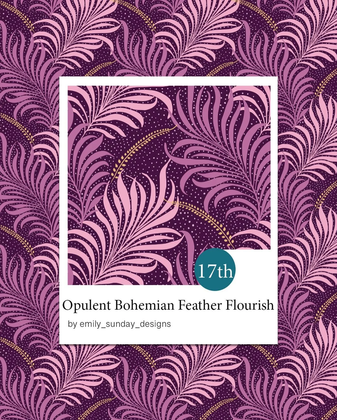 🌟 I am honestly beyond surprised and incredibly grateful to share that my design, Opulent Bohemian Feather Flourish, placed 17th out of 1439 entries in the @spoonflower &lsquo;Jewel Toned Boho&rsquo; design challenge! 
  When I submitted, I never im