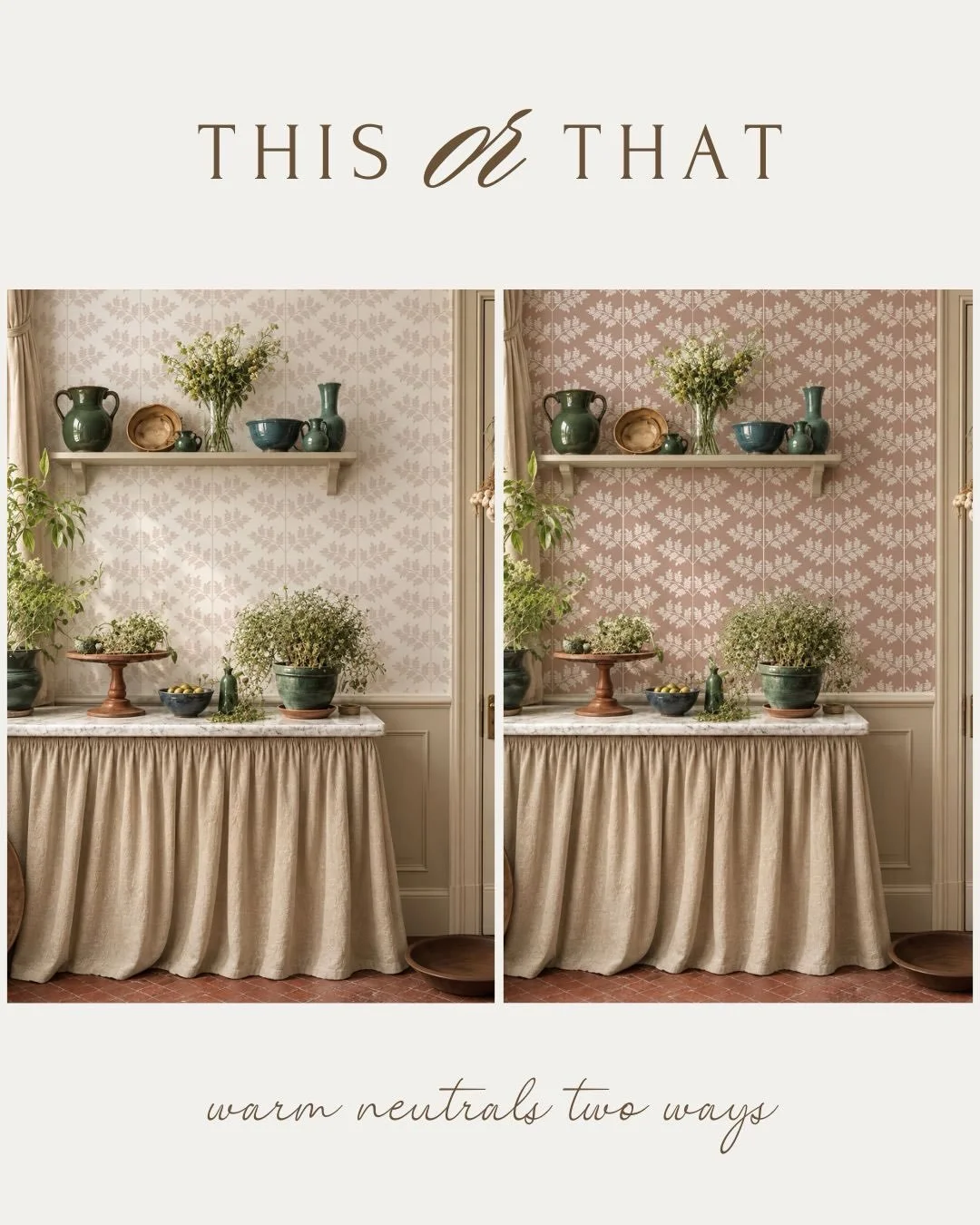Warm neutrals, two ways.
Meet &lsquo;Dramatic Glamour Fern Leaf Sophisticates Stripes&rsquo; &mdash; a timeless botanical stripe wallpaper designed to bring quiet character and warmth to a space.

Shown here in two beautifully grounded colorways:
🌿 