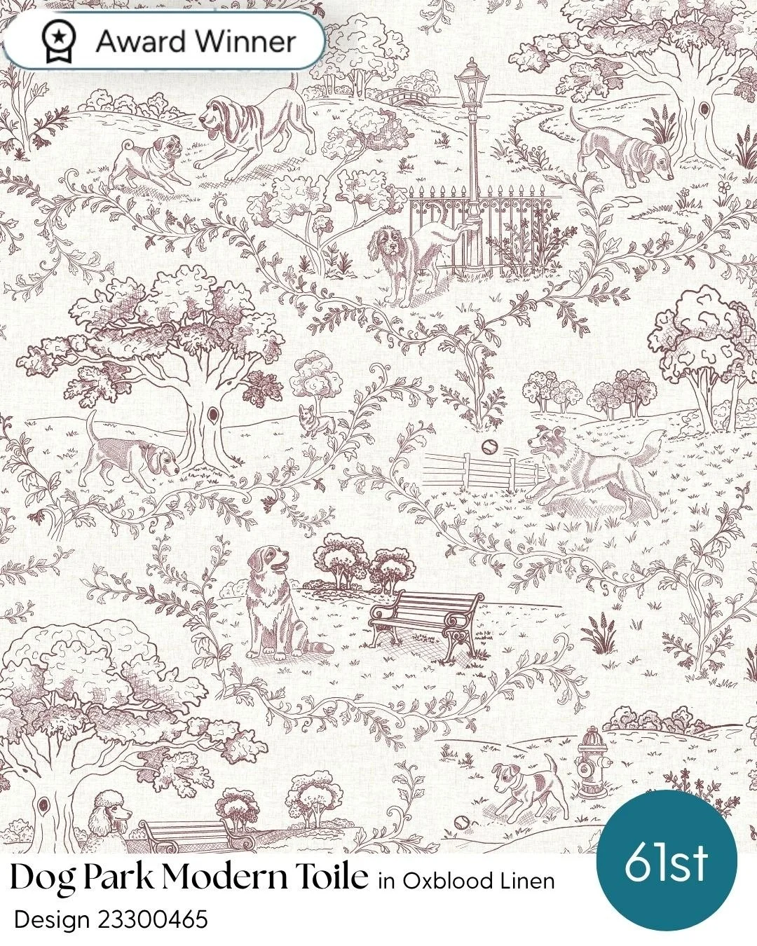 A little celebration for the dog lovers! 🐾 
My Dog Park Modern Toile &ndash; Dogs, Puppies &amp; Park Scenes just placed in the Top 100 of Spoonflower&rsquo;s Modern Toile Design Challenge!

I had so much fun playing with the contrast of a very trad