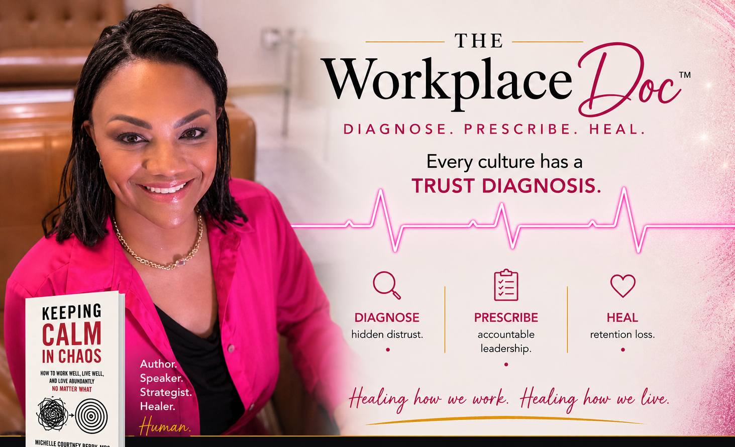 Michelle Courtney Berry is an organizational health consultant, doctoral scholar, and keynote speaker specializing in burnout mitigation and psychological safety diagnostics for teams.