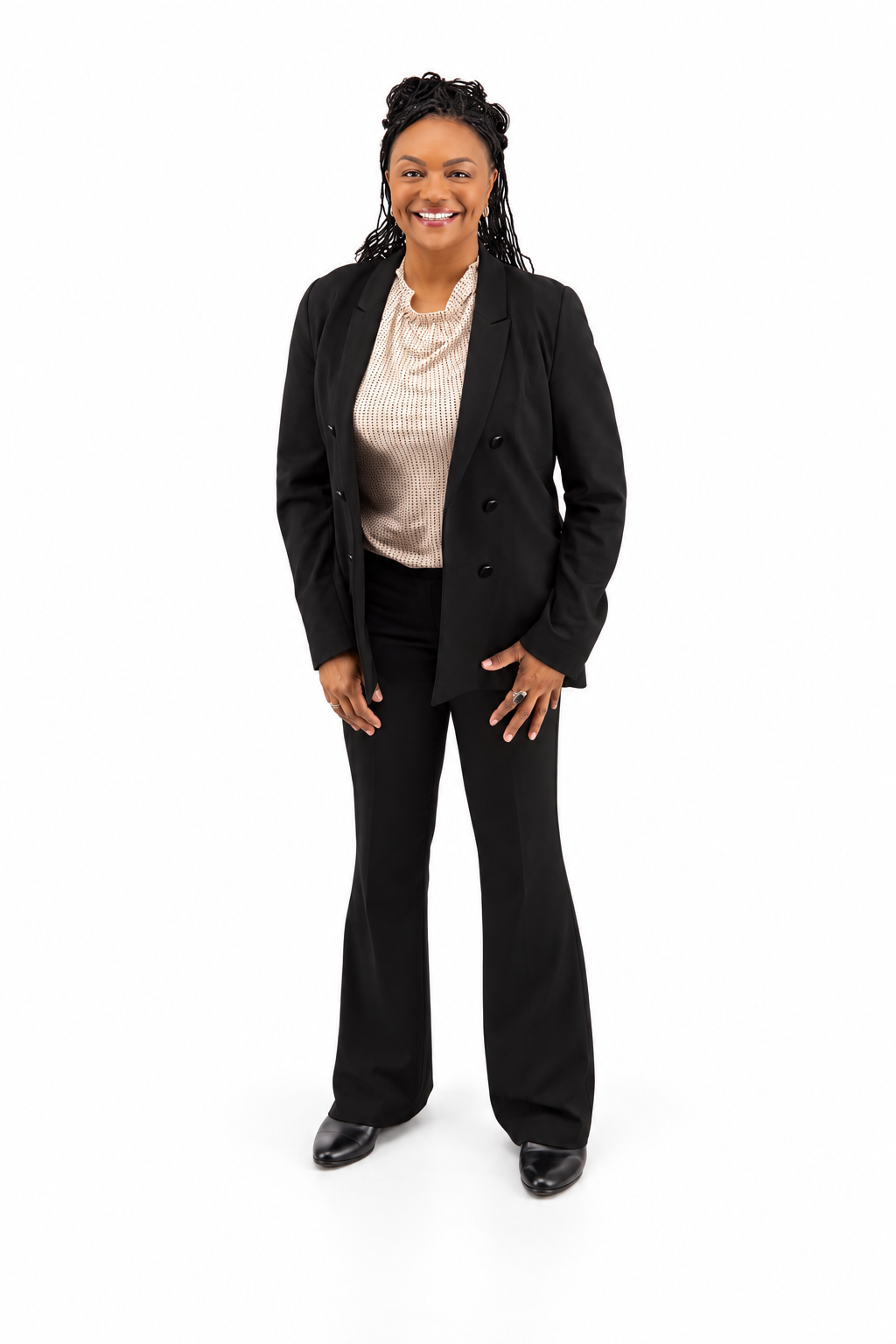 Professional full-length portrait of Michelle Courtney Berry, serving as an elite national keynote speaker, executive strategy advisor, and organizational health scholar specializing in workplace culture diagnostics and burnout prevention.
